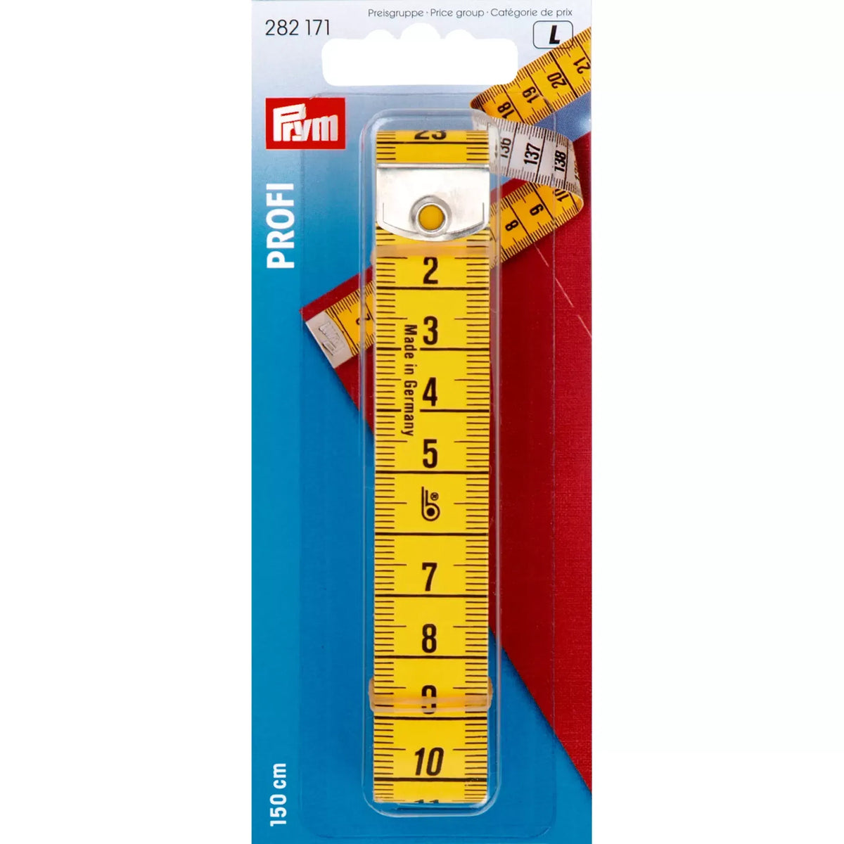 Prym Profi tape measure, 150cm, yellow with black markings.
