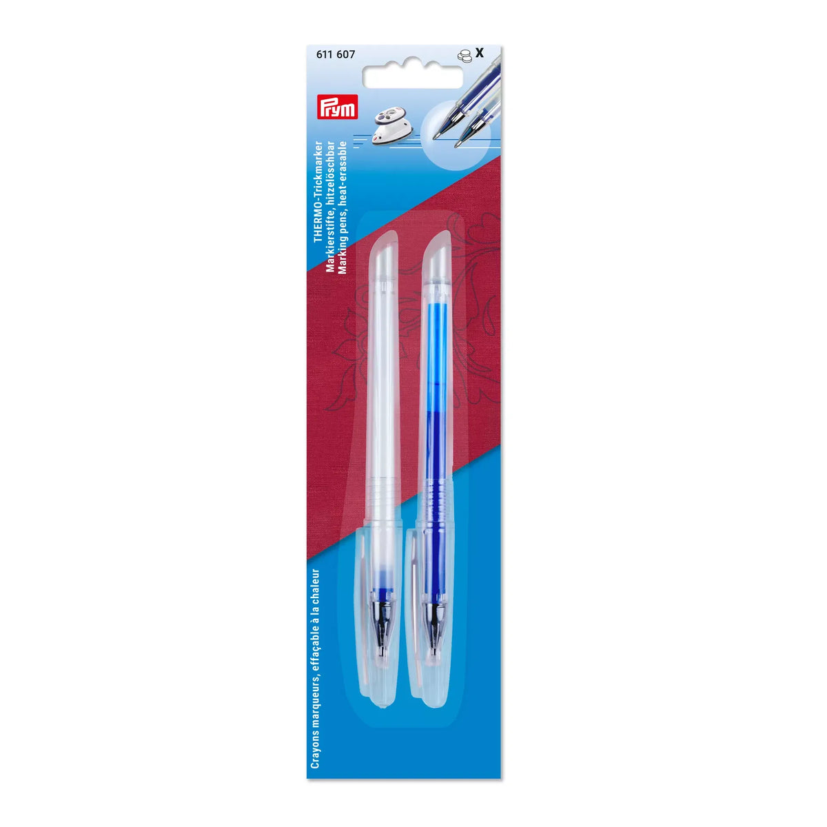 Prym Thermo Heat-Erasable Trick Markers pack of 2 blue and white.
