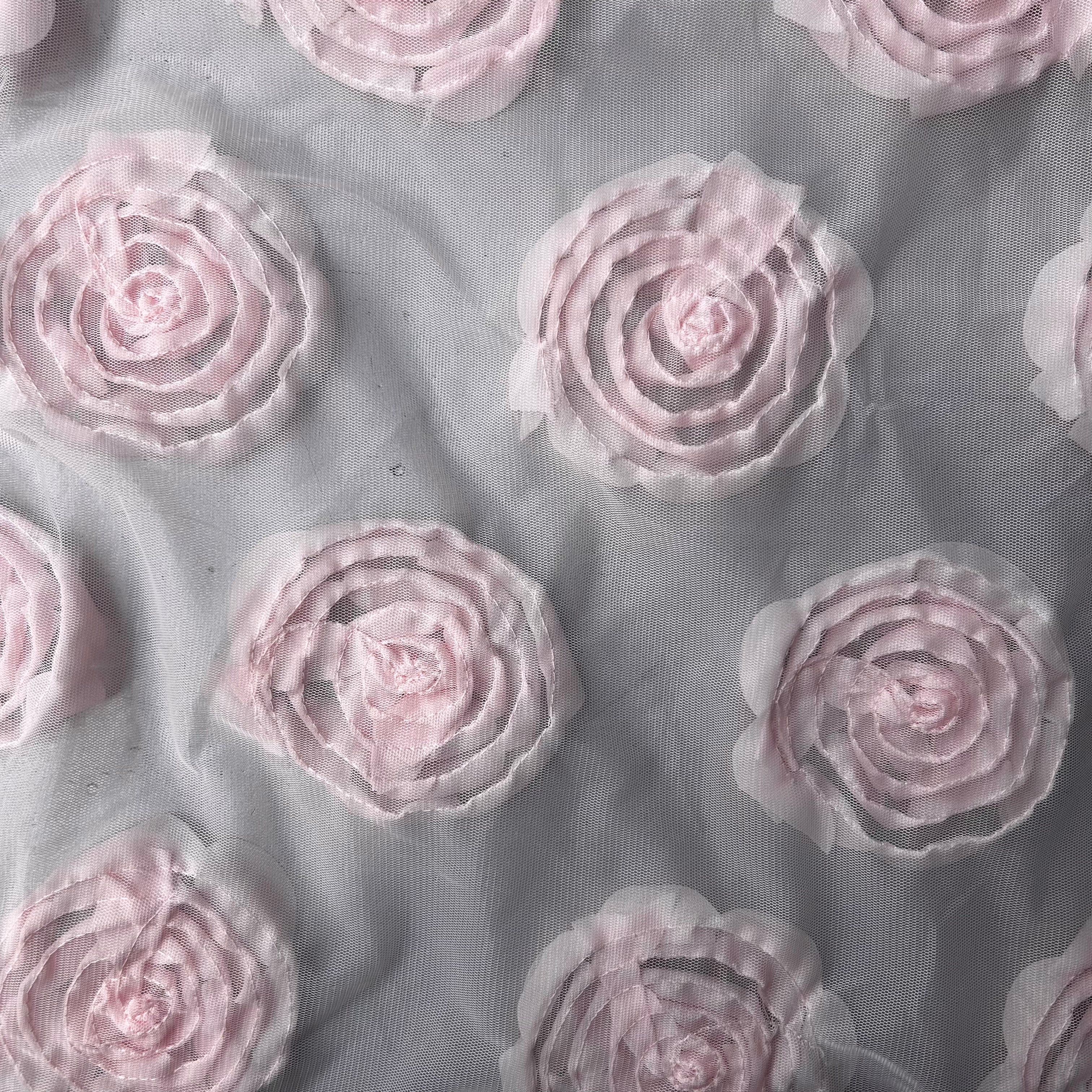 Pattern of pink floral designs on a textured fabric background