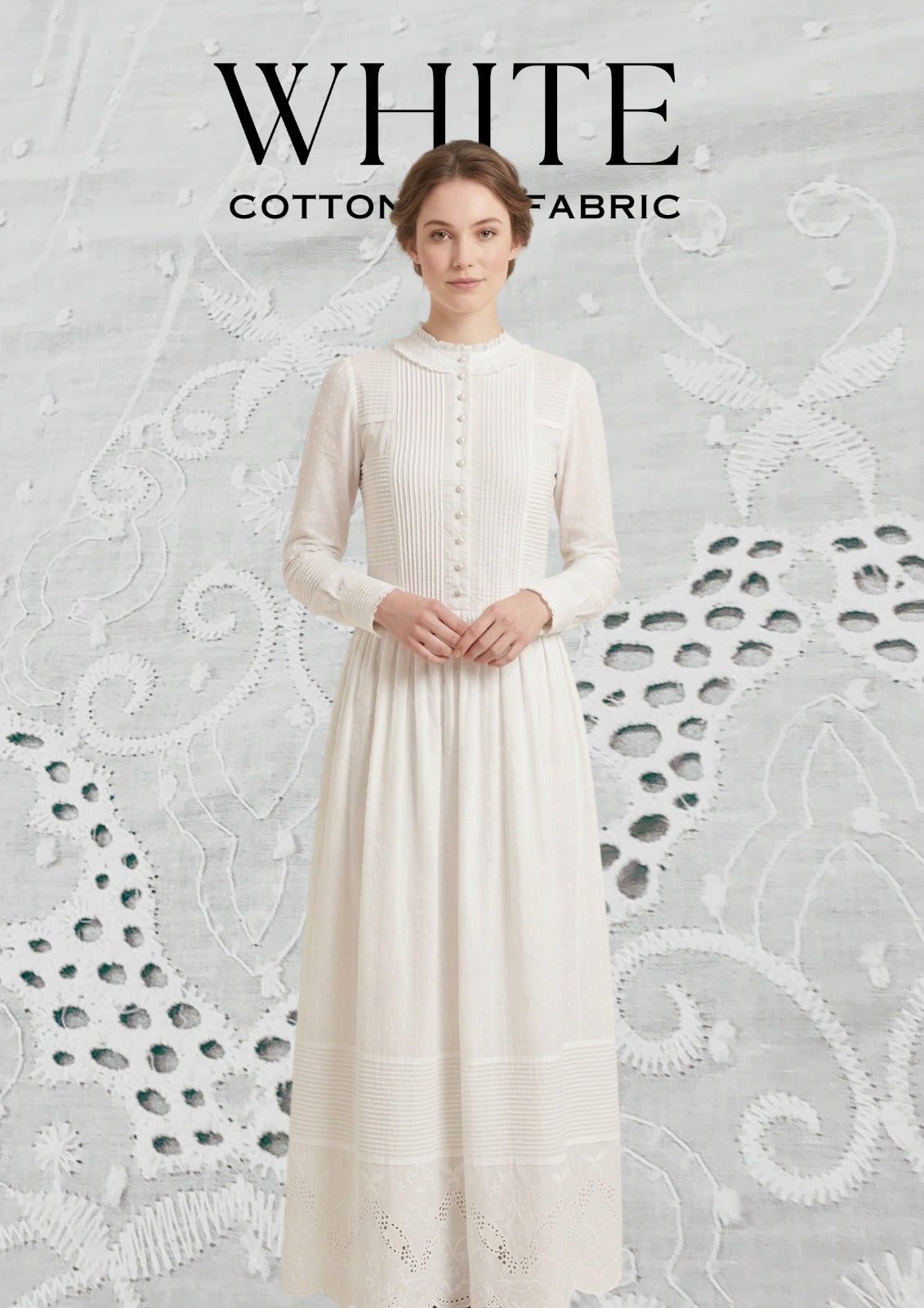 White Cotton Fabric NO013 ALMENDRA
