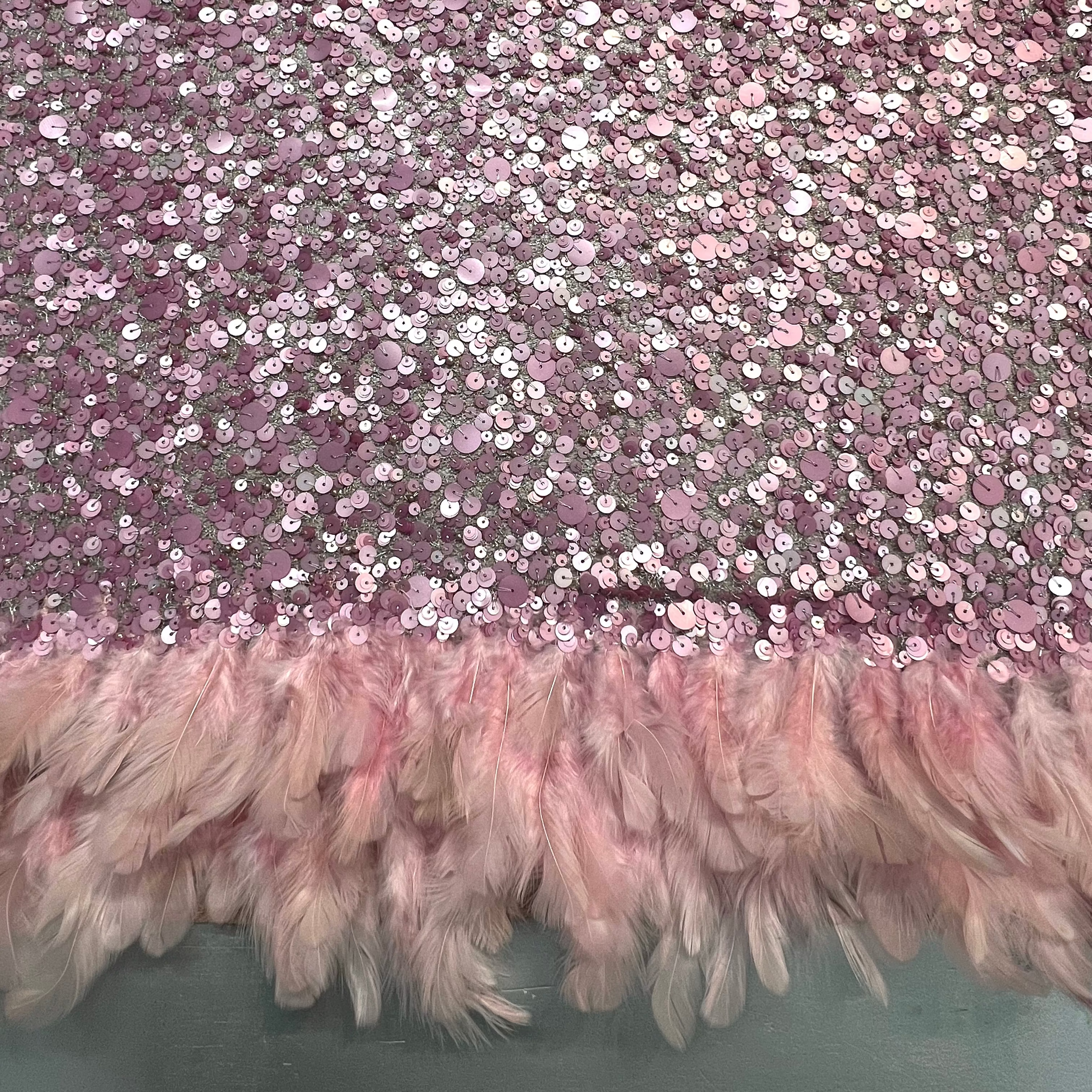 Pearl & Sequins Beaded Mesh Feather Edge AE035 AI/E/36558