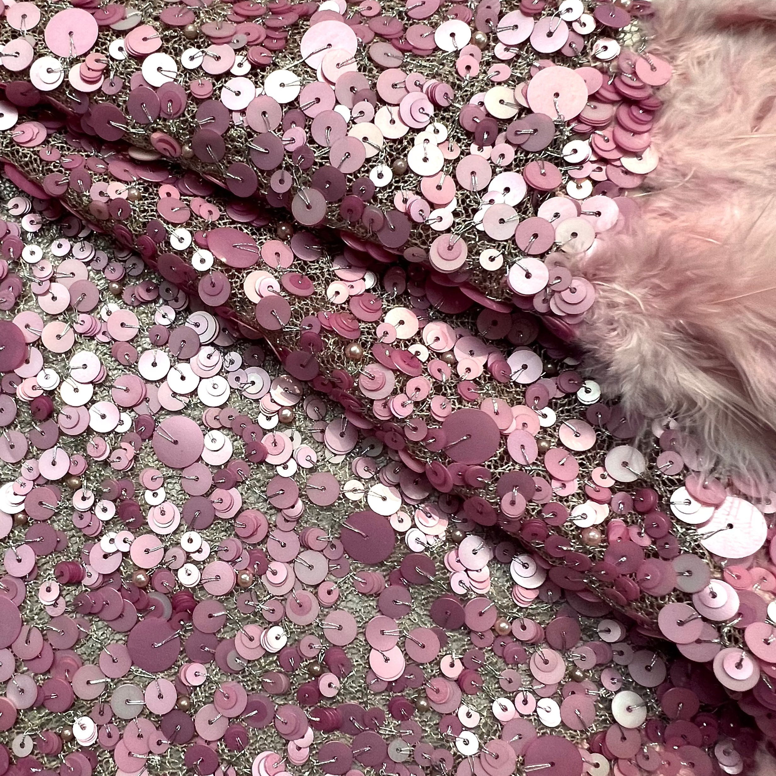 Pearl & Sequins Beaded Mesh Feather Edge AE035 AI/E/36558