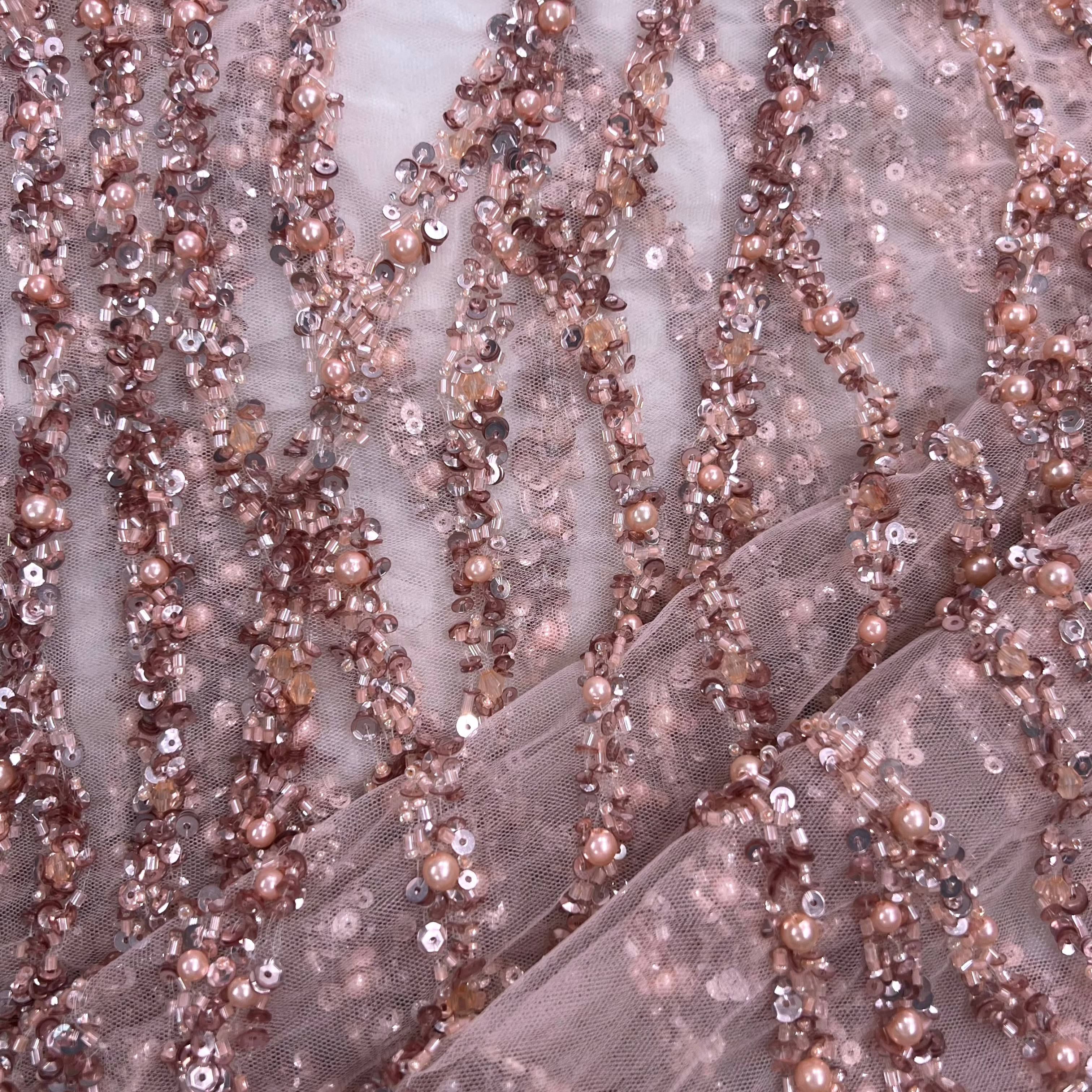 Ruby Pink Hand Embroidered Tulle PT006 19771