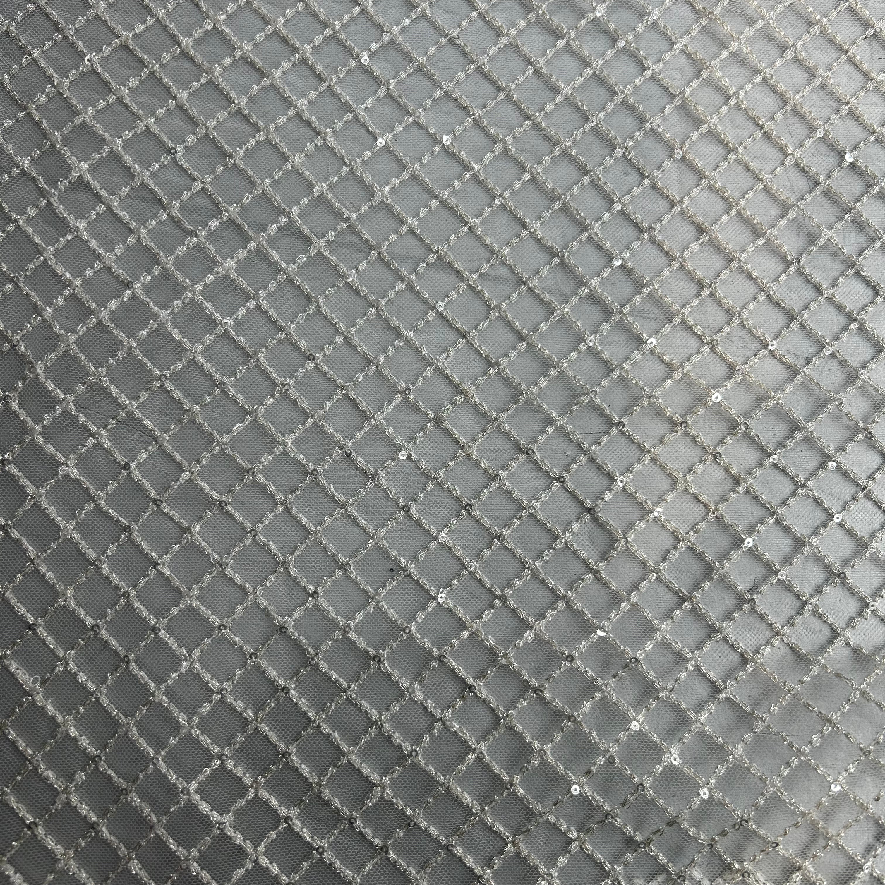Beige Lace Fabric with Sequin Pattern - 1m | SALEXM156