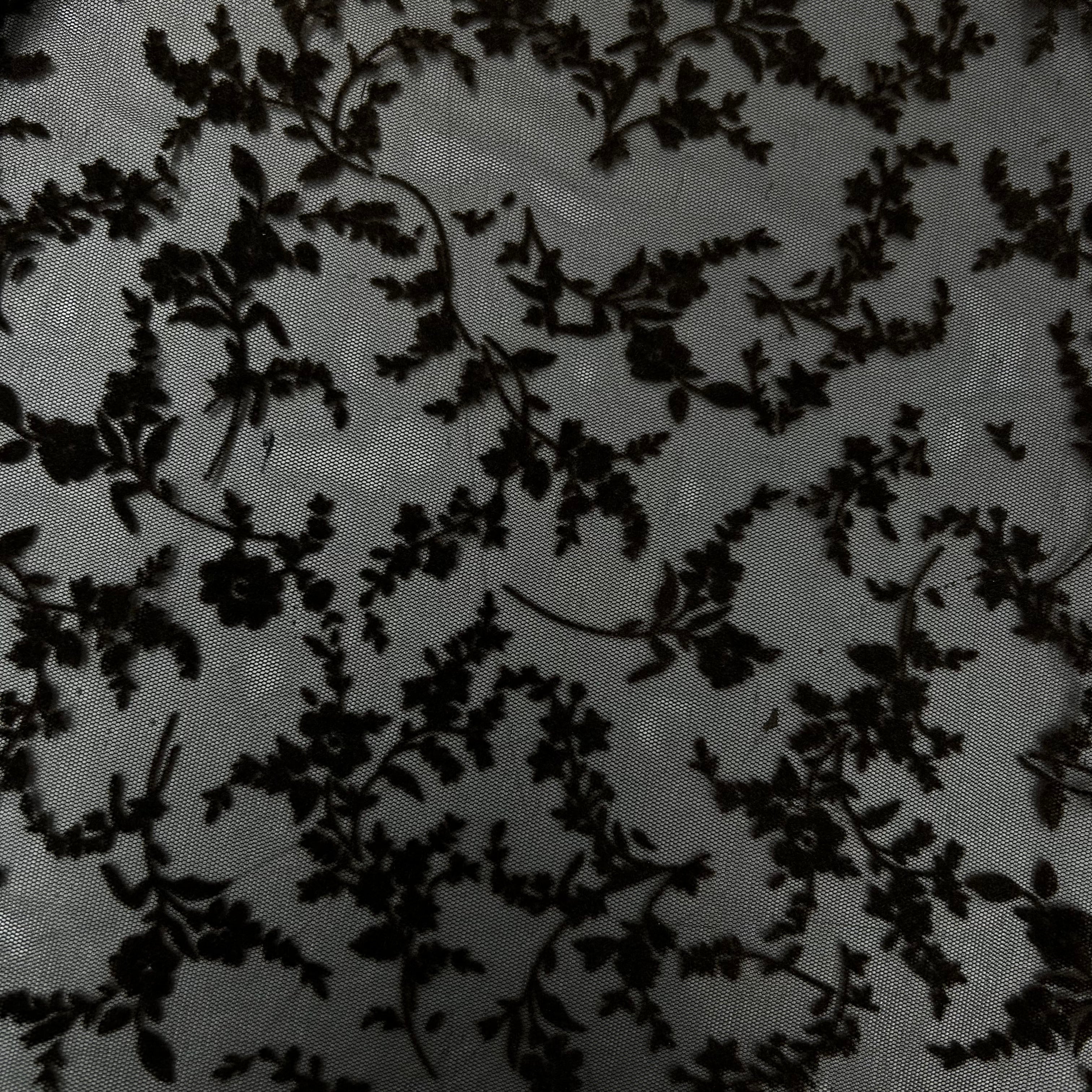 Dark Brown Tulle with Patterned Velvet Design | SALEXML053