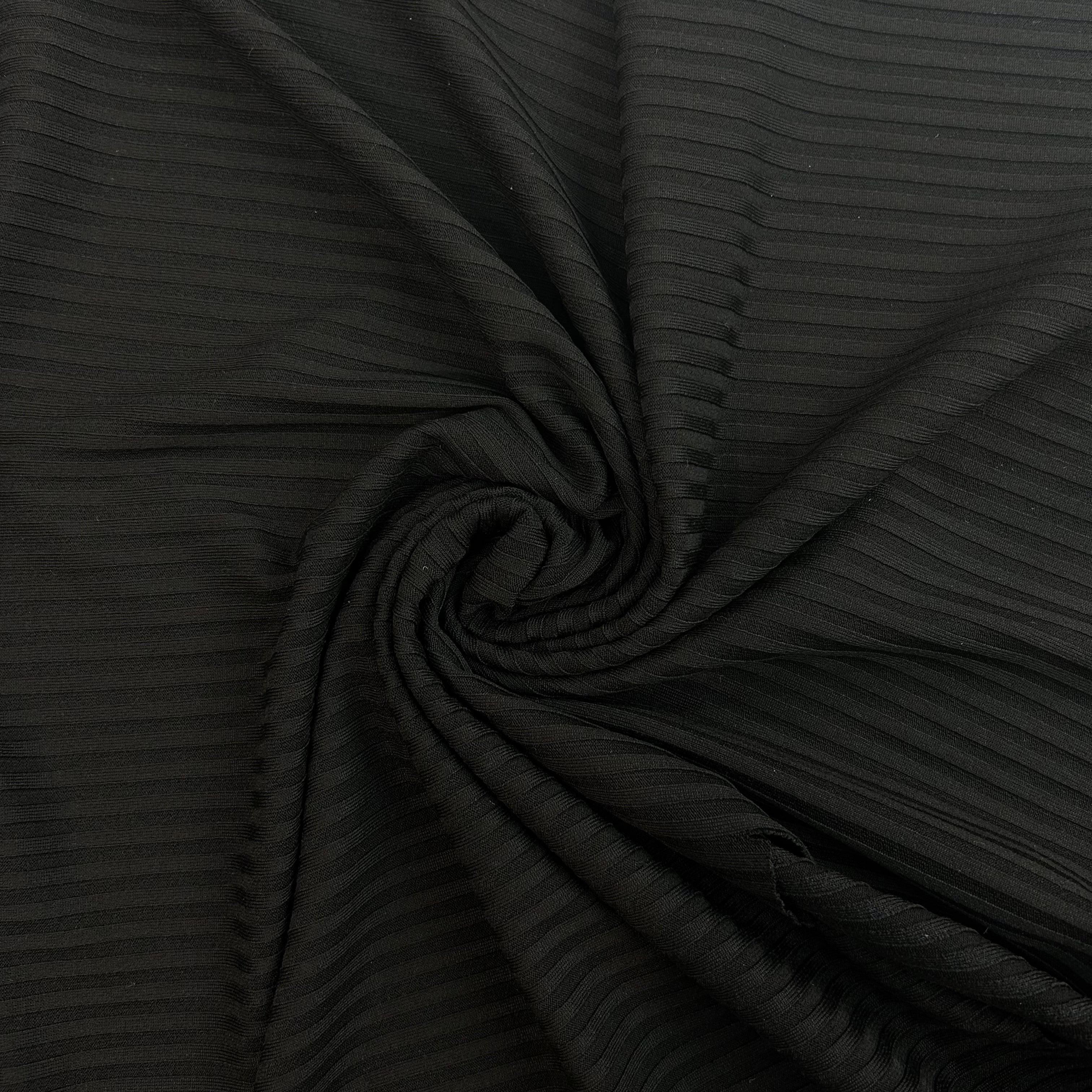 Black Rib Jersey Polyester Elastane Stretch Knit | SALEXML058