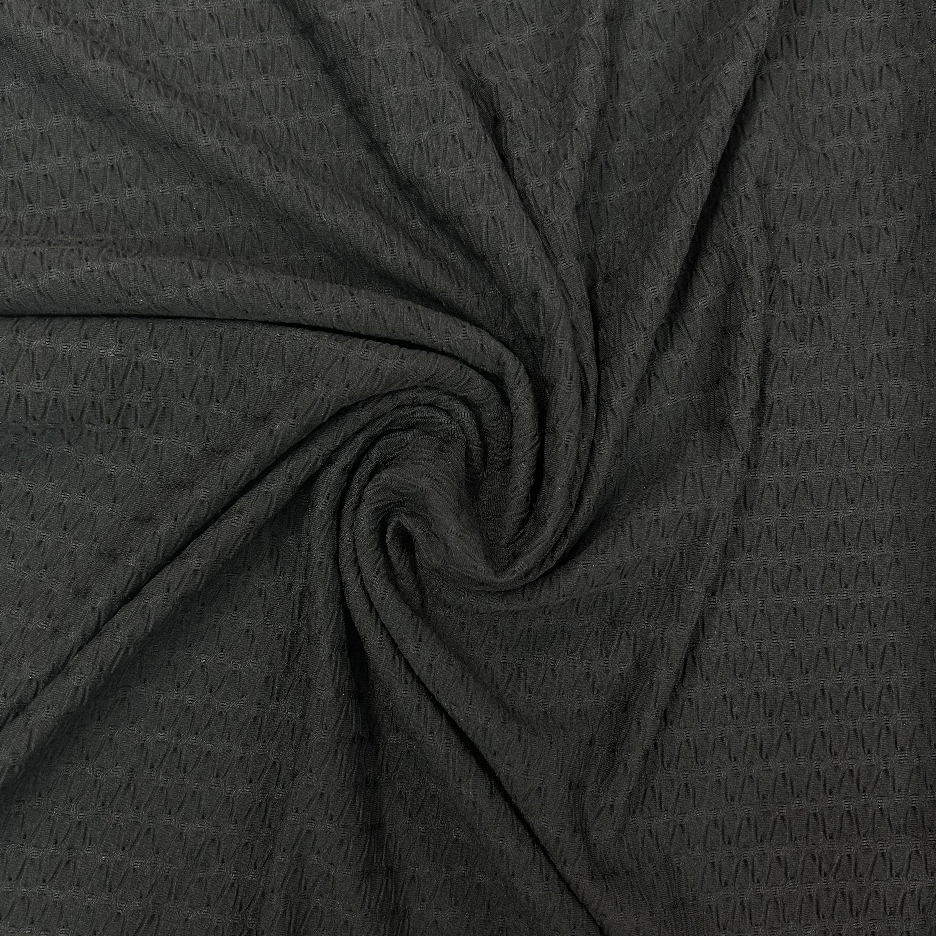 Black Crinkled Stretch Apparel Fabric | SALEXML088
