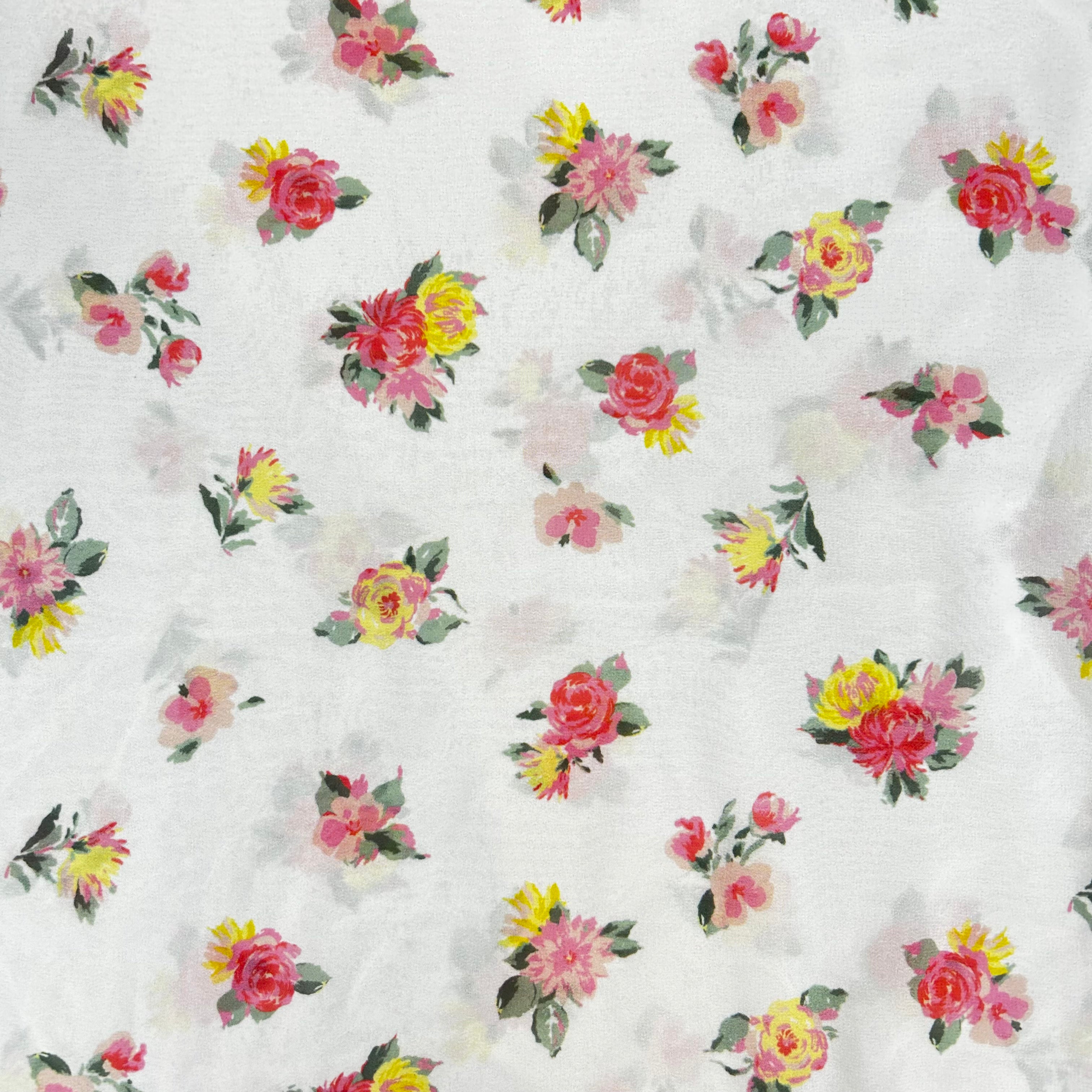White Floral Printed Polyester Chiffon | SALEXM098