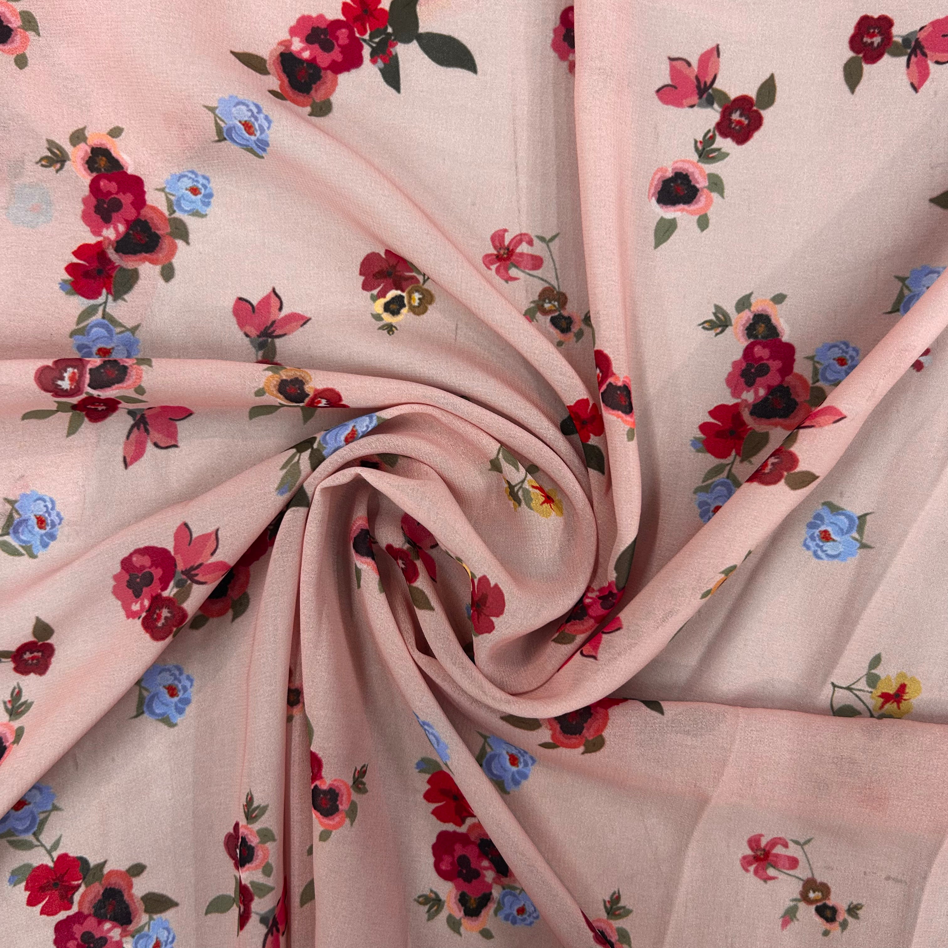 Pink Floral Printed Polyester Chiffon Fabric | SALEXML102