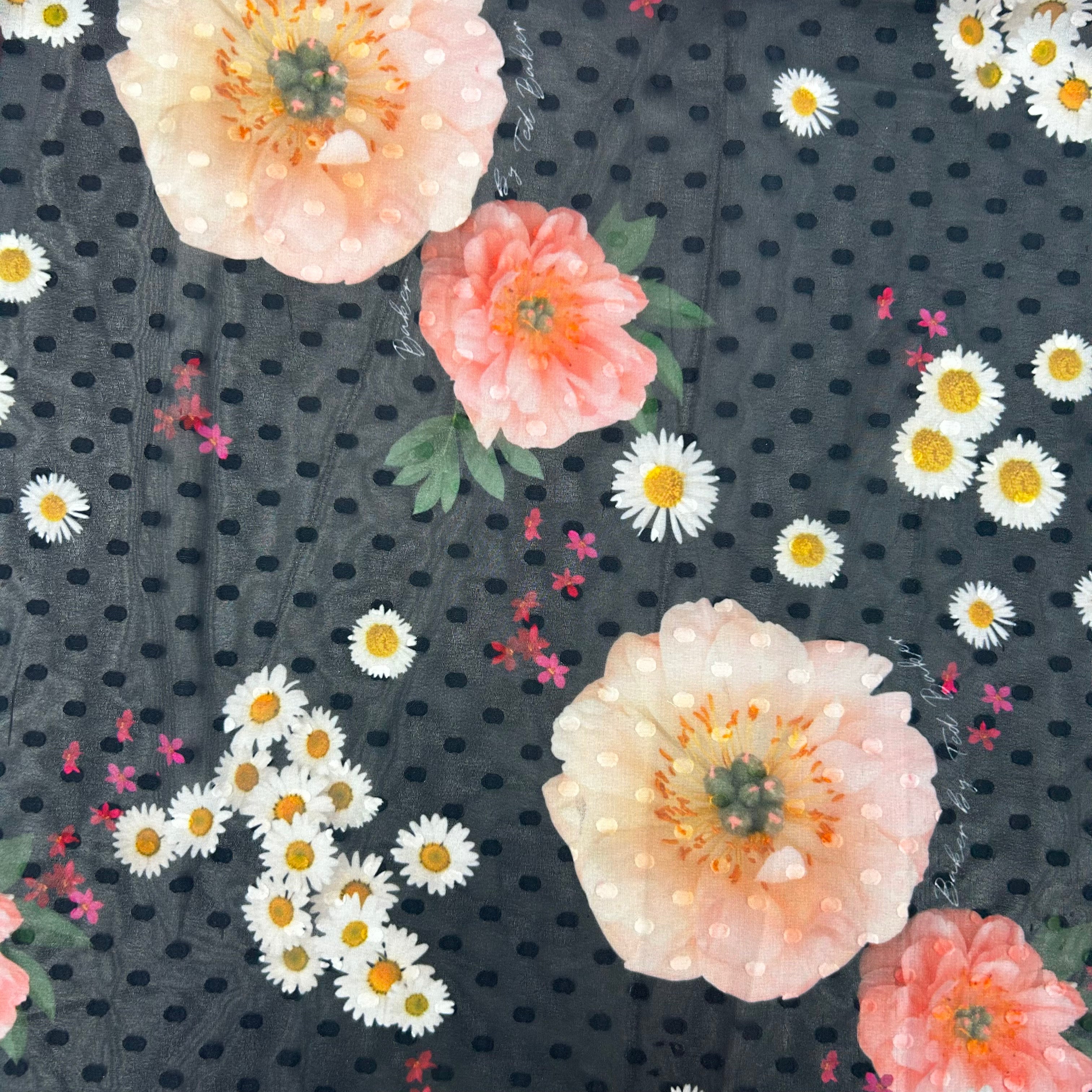 Polka Dot Navy Ted Baker Printed Polyester Chiffon | SALEXML104