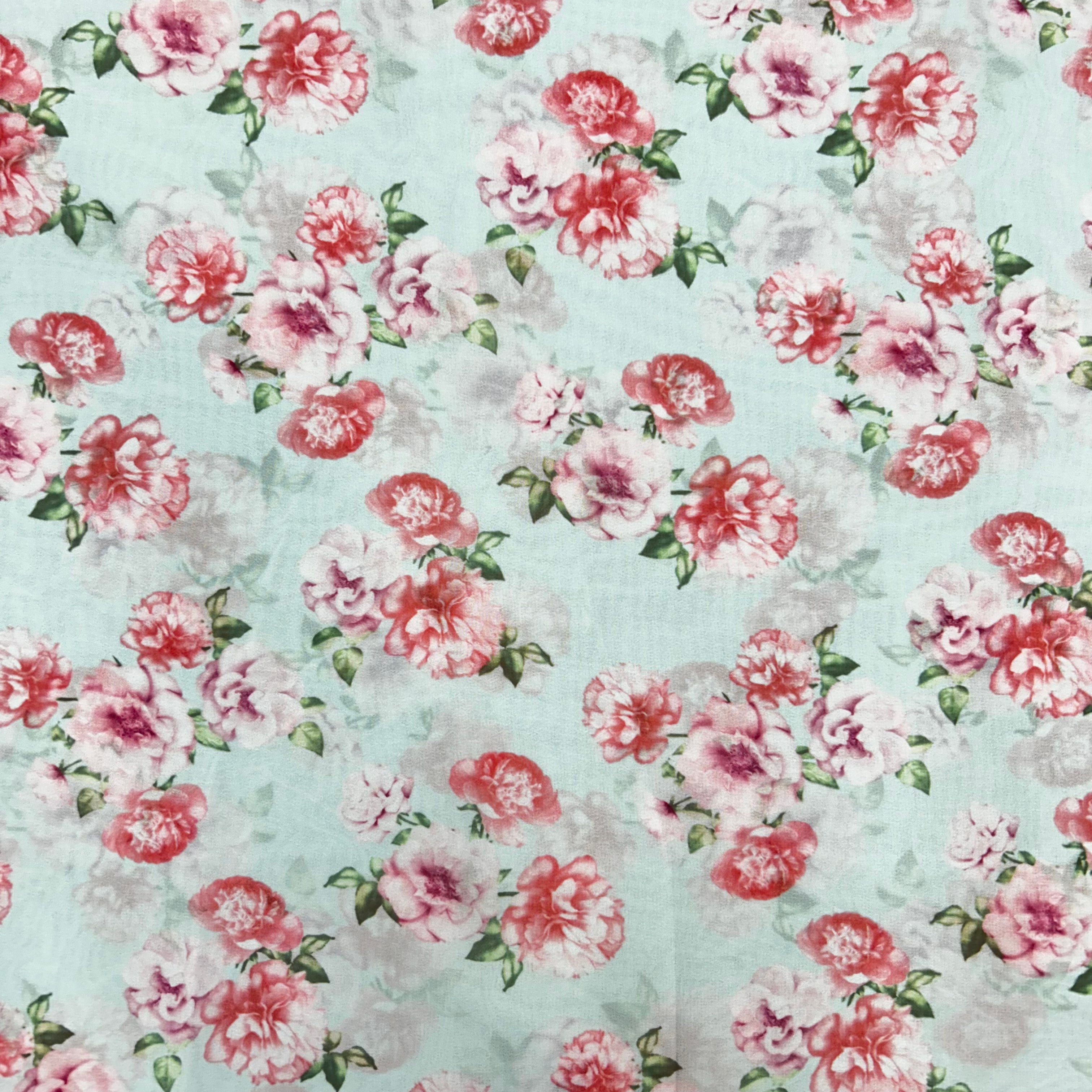 Blue Floral Printed Polyester Chiffon | SALEXML108