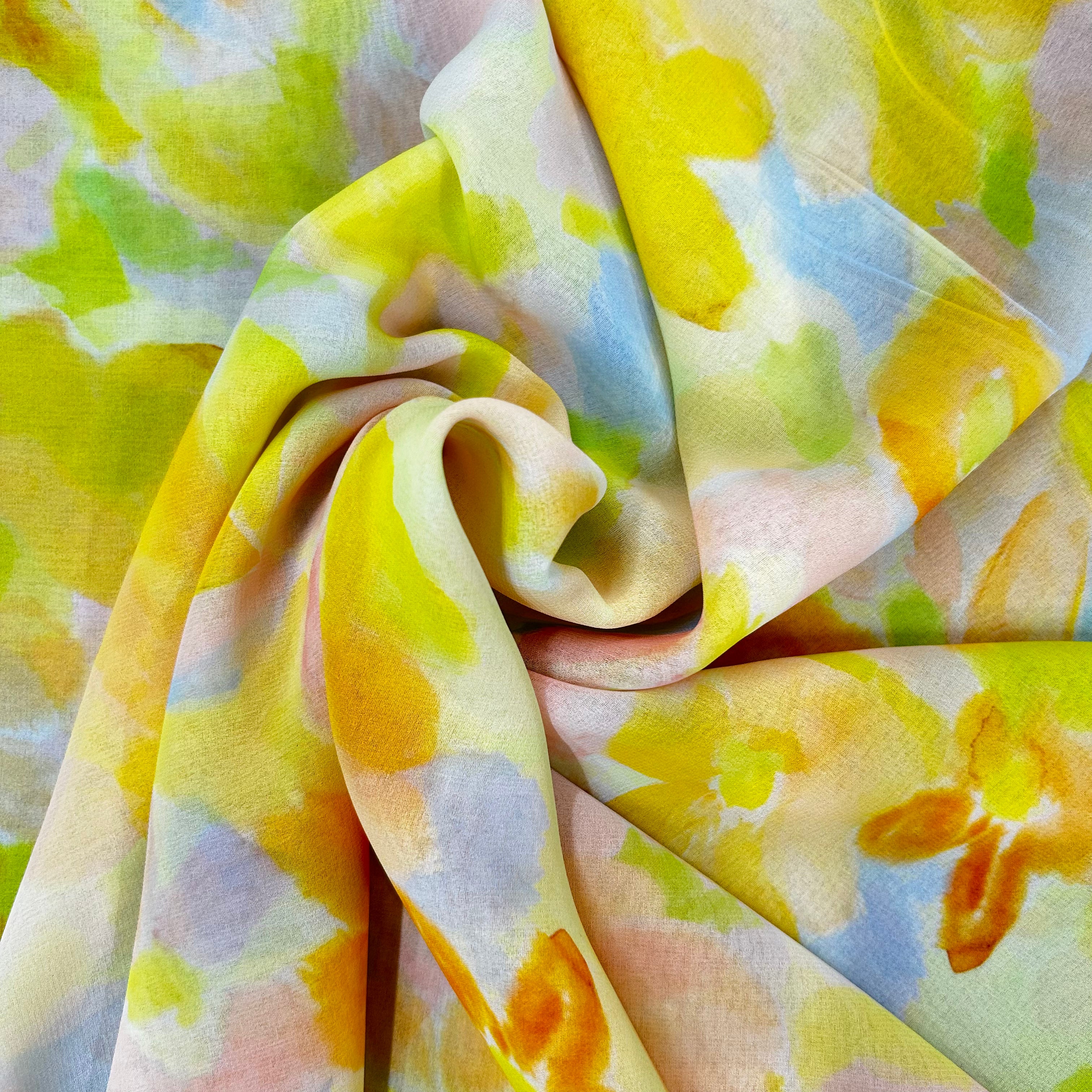Yellow Printed Polyester Chiffon | SALEXML119