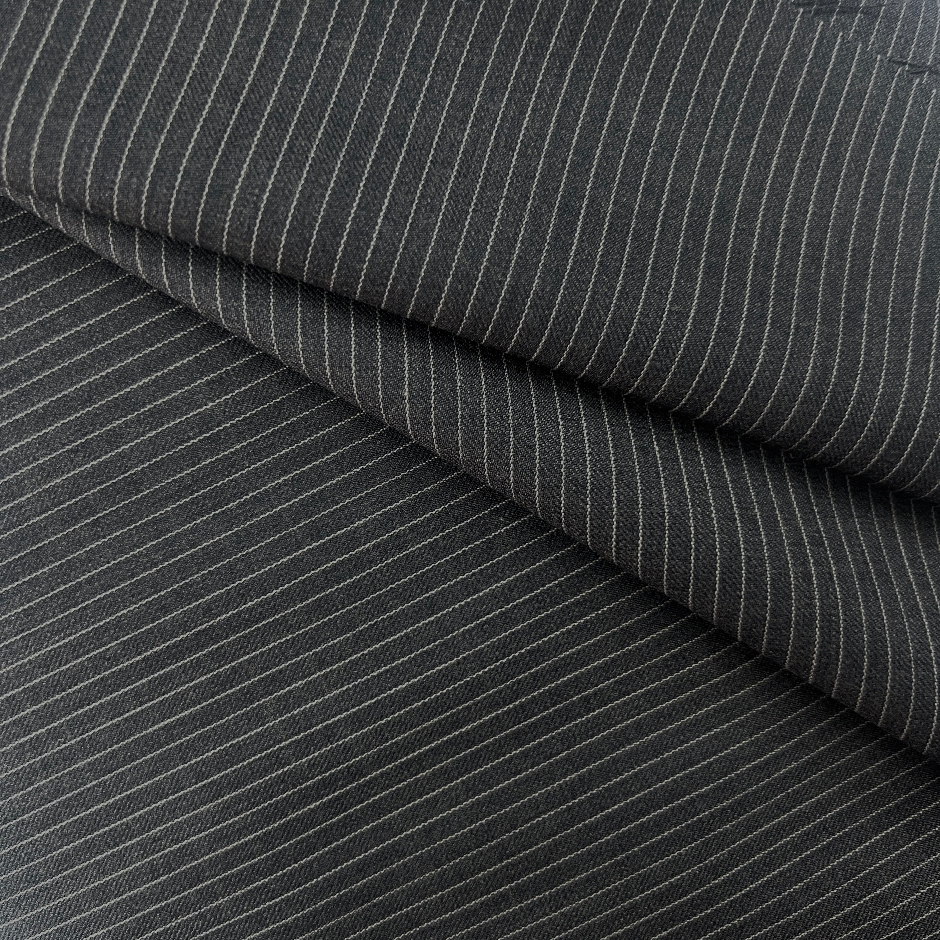 Wool Worsted & Polyester Dark Grey Narrow Interlace Stripe HS004 118003 | Galedi Fabrics