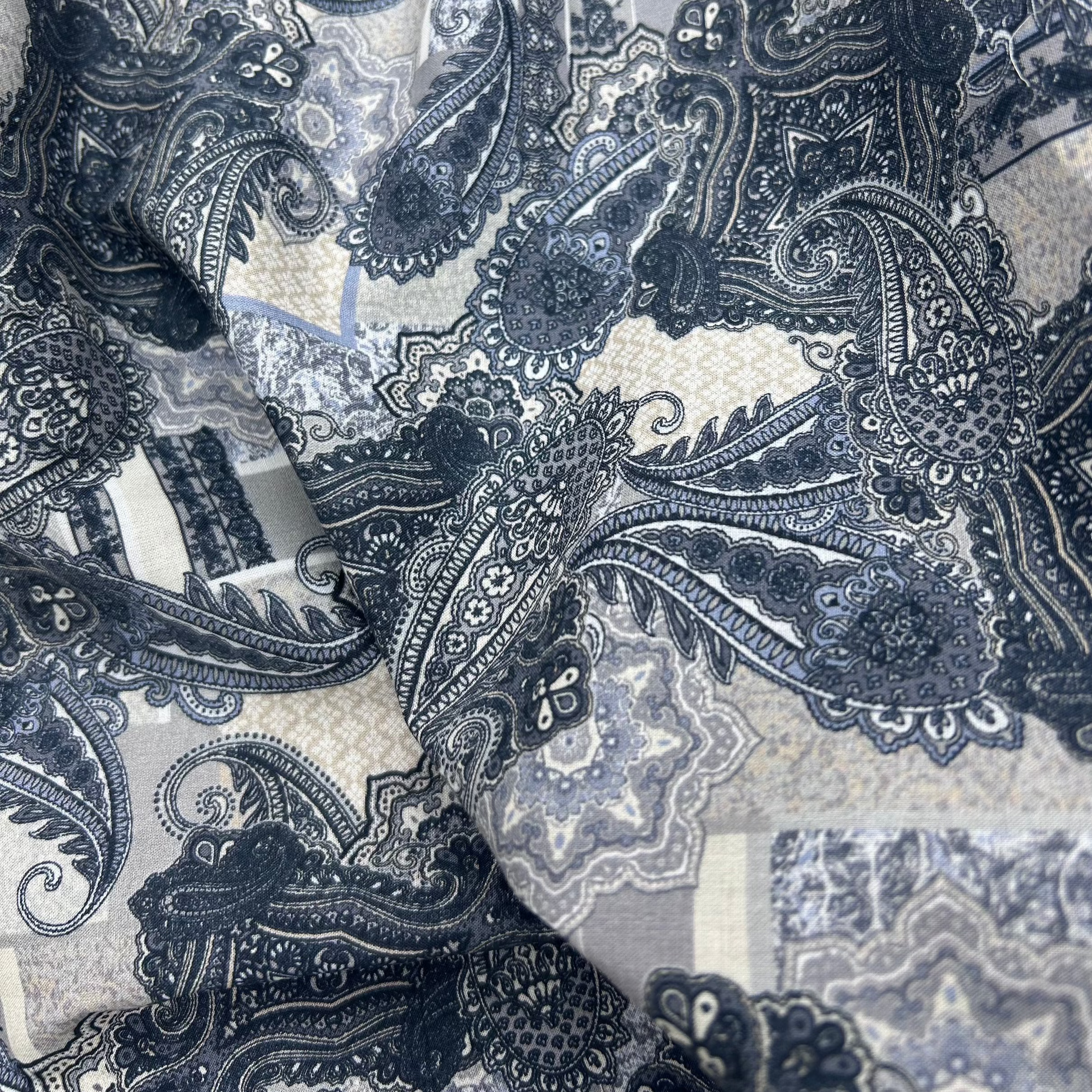Cotton Print Grey Paisley PH007 7534
