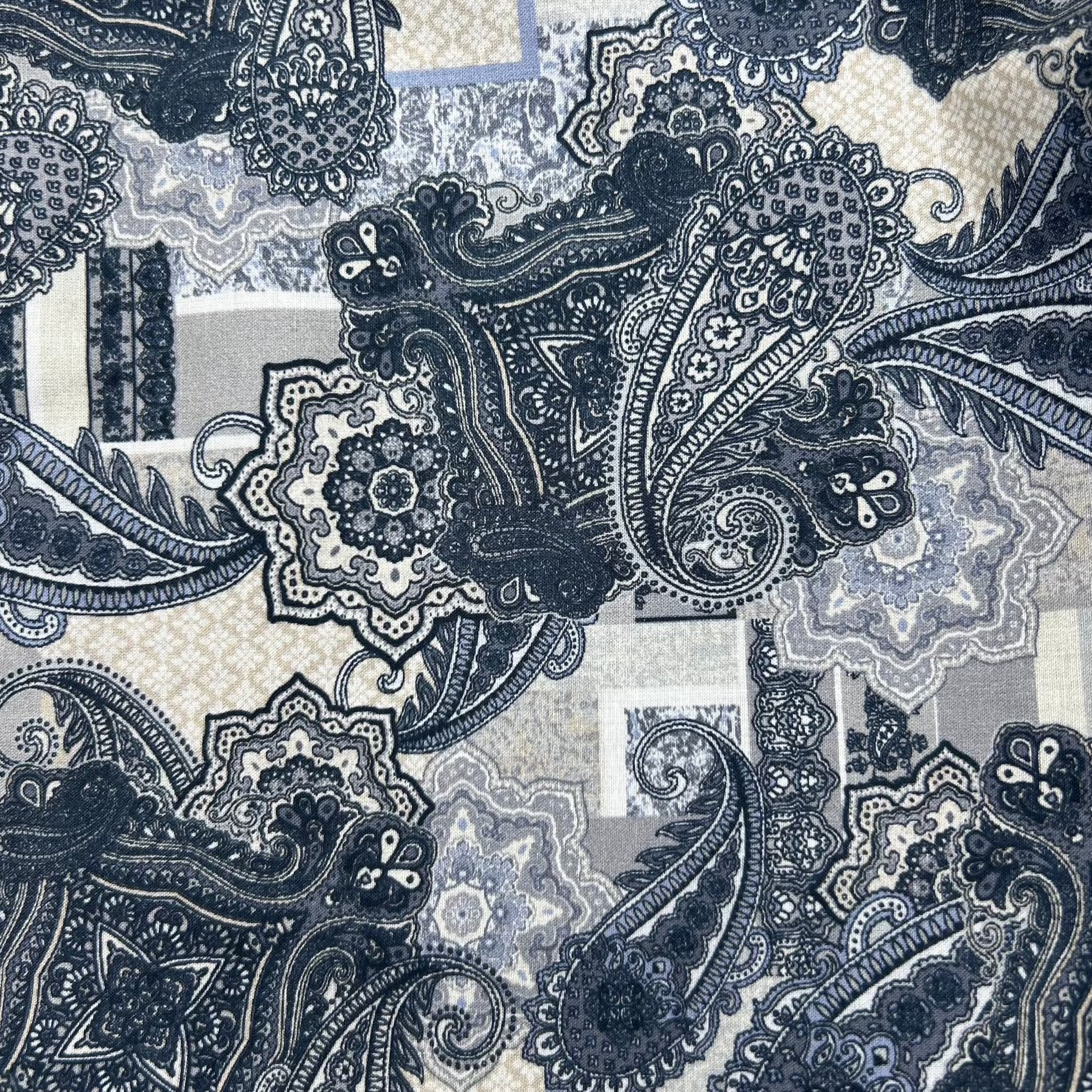 Cotton Print Grey Paisley PH007 7534