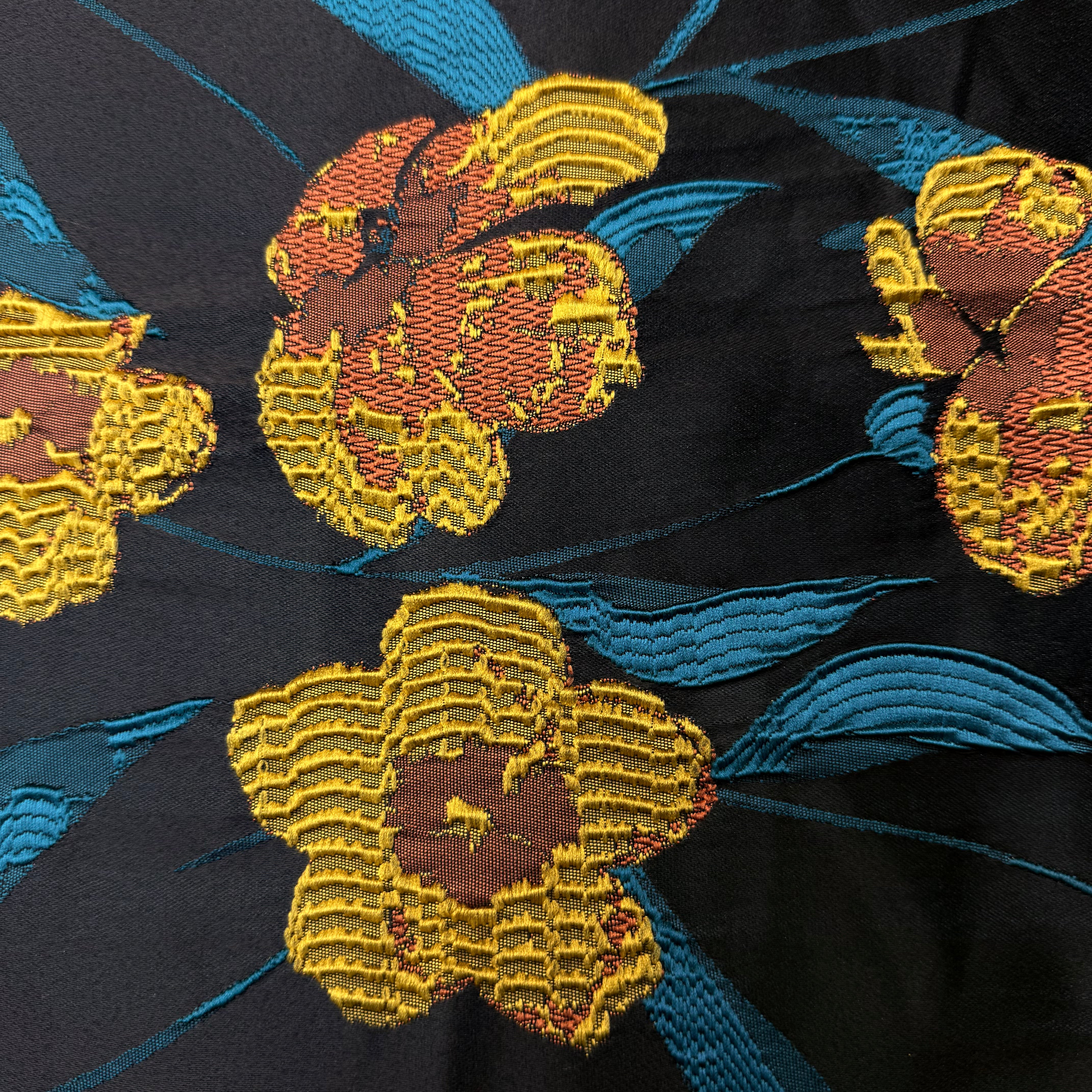 Black Floral Jacquard, yellow & orange flowers with blue leaves- 2m & 1.80m | SALEXM52