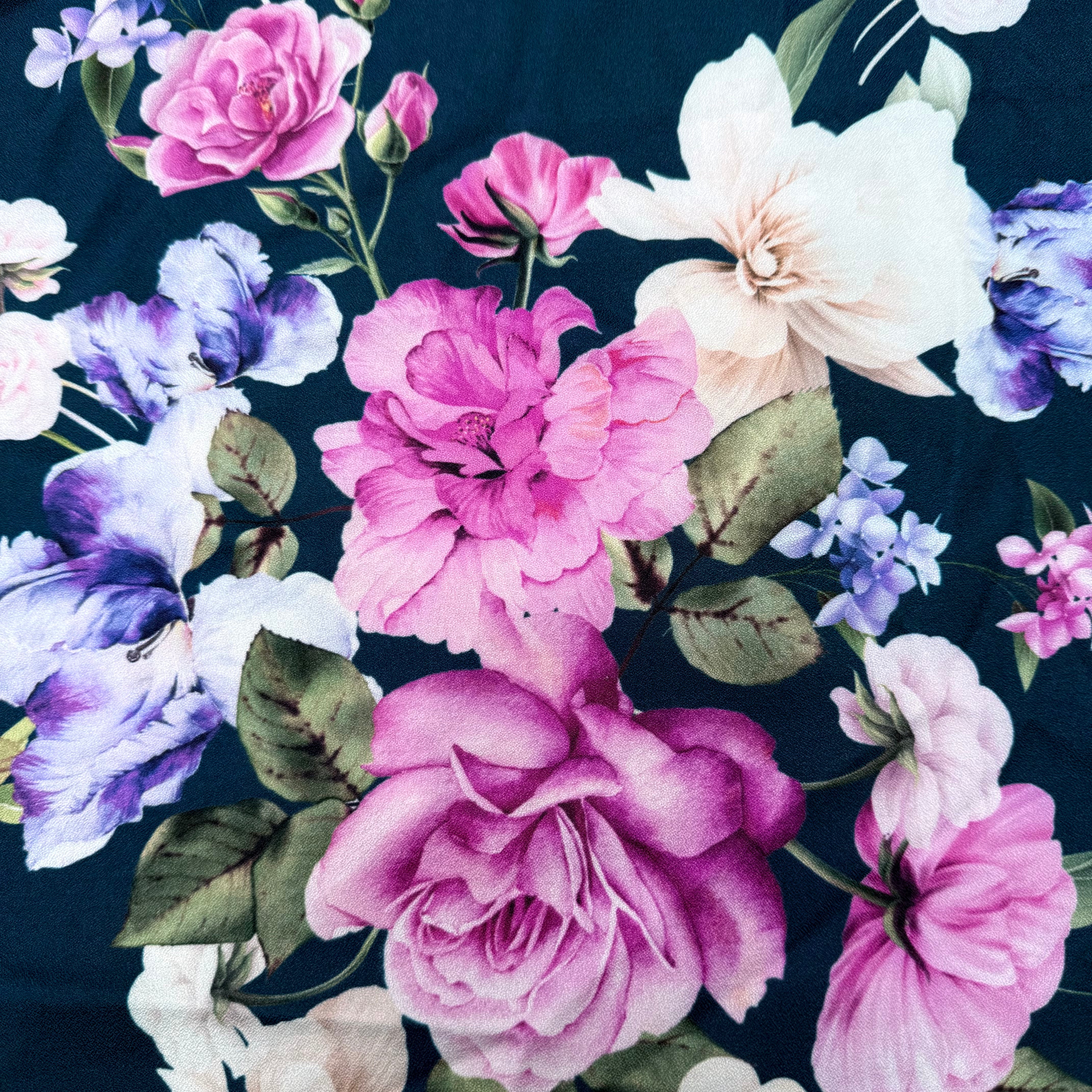 Navy Floral Printed Polyester - 2.10m | SALEXM70