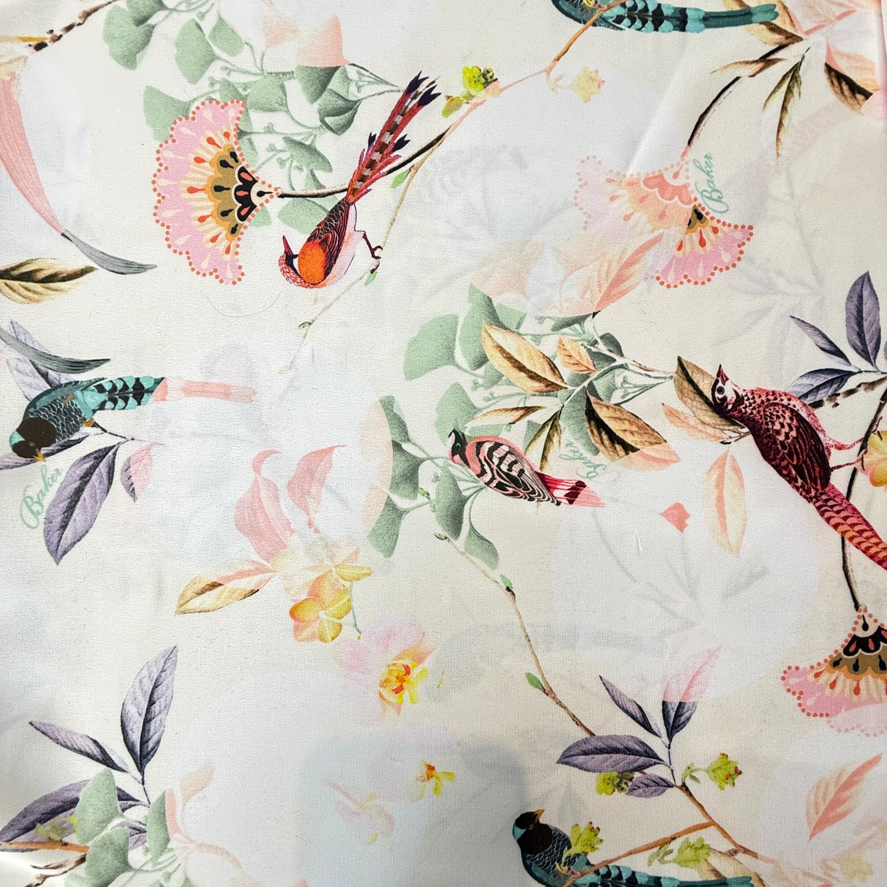 Printed Bird and Flowers Peach Polyester - 2.20m and 2.0m | SALEXM81