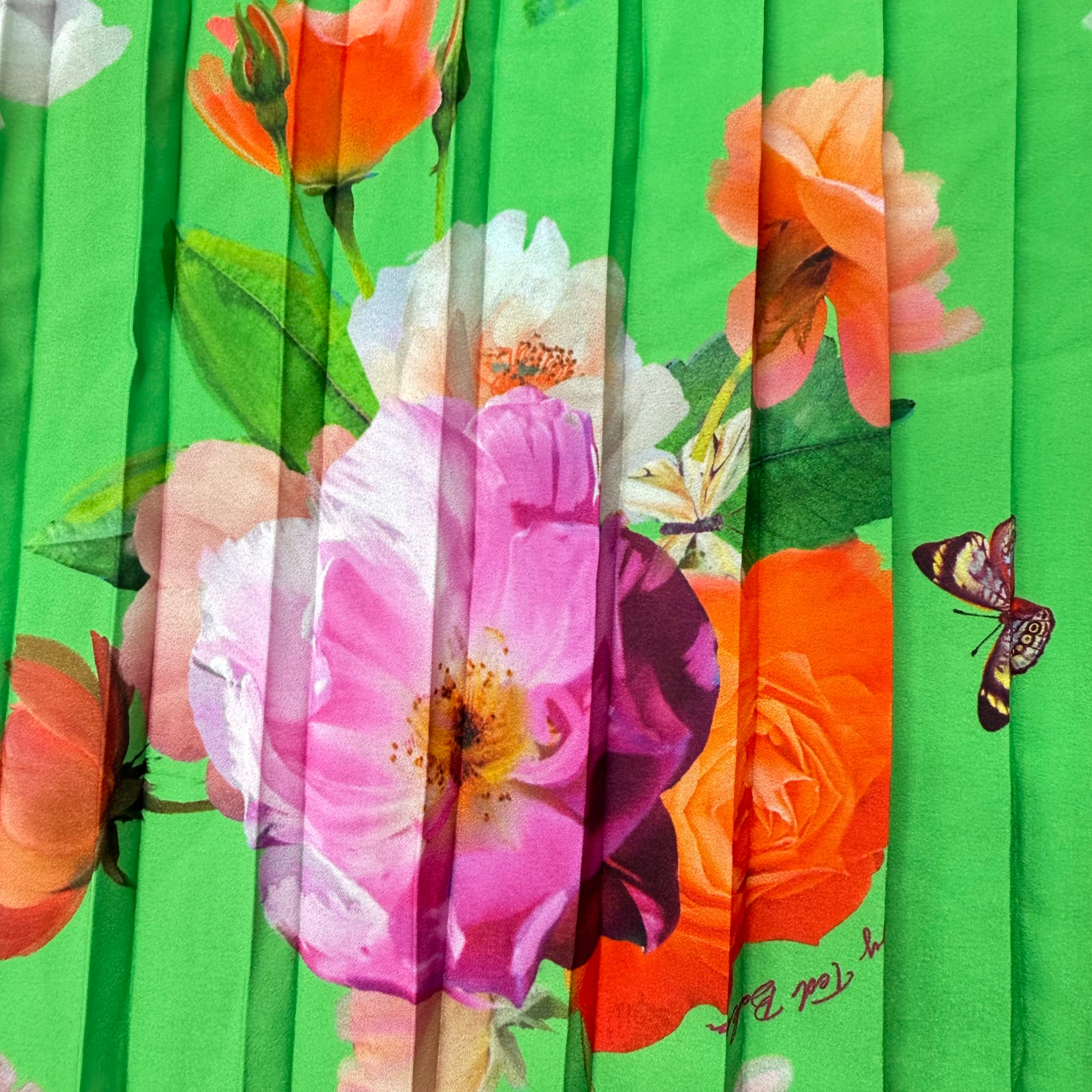 Green Floral Pleated Printed Crepe Fabric – 2.10m | SALEXM85