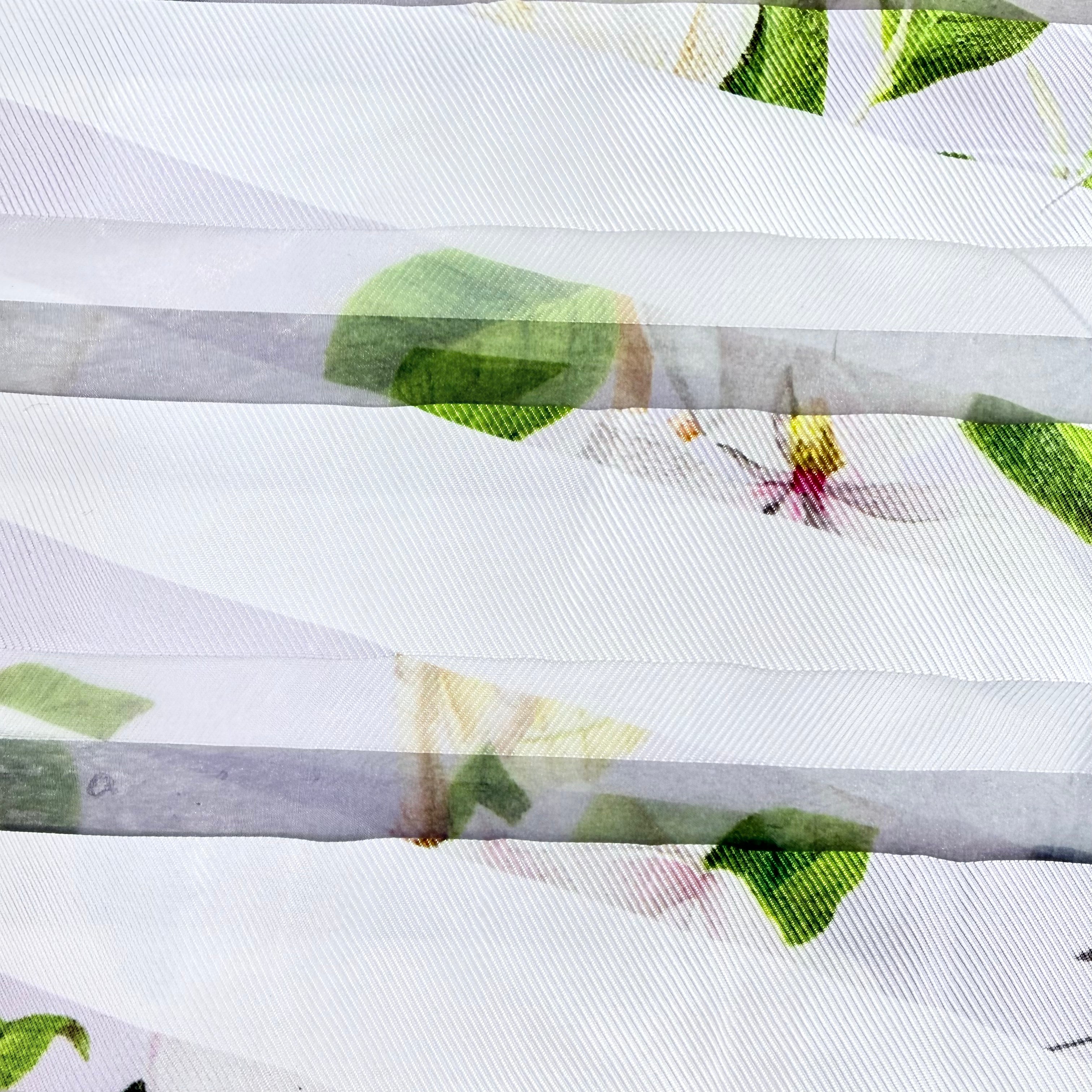Floral Off White Stripy Printed Organza Fabric – 2.00m | SALEXM99