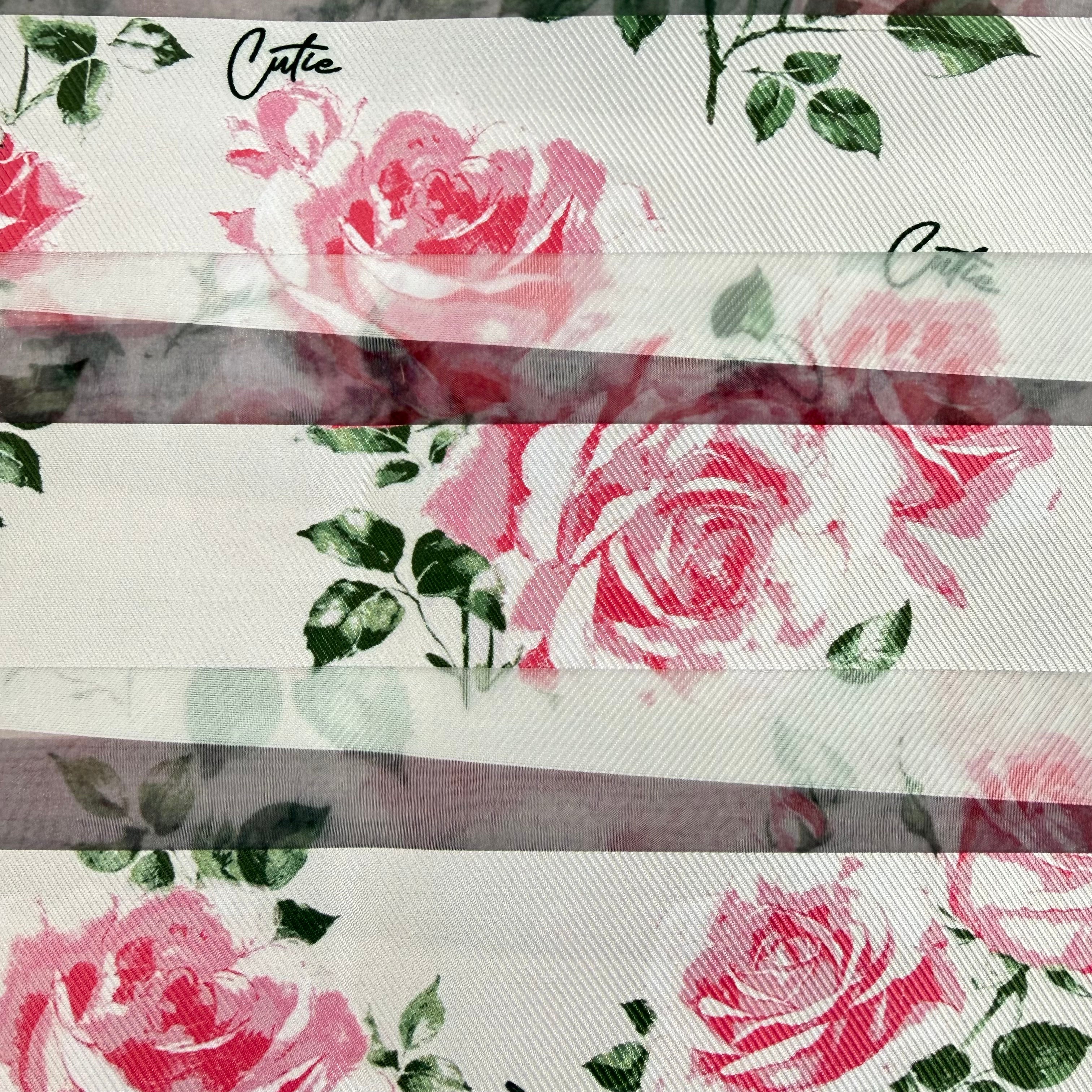 Floral Pink Stripy Printed Organza Fabric – 0.70m | SALEXM97