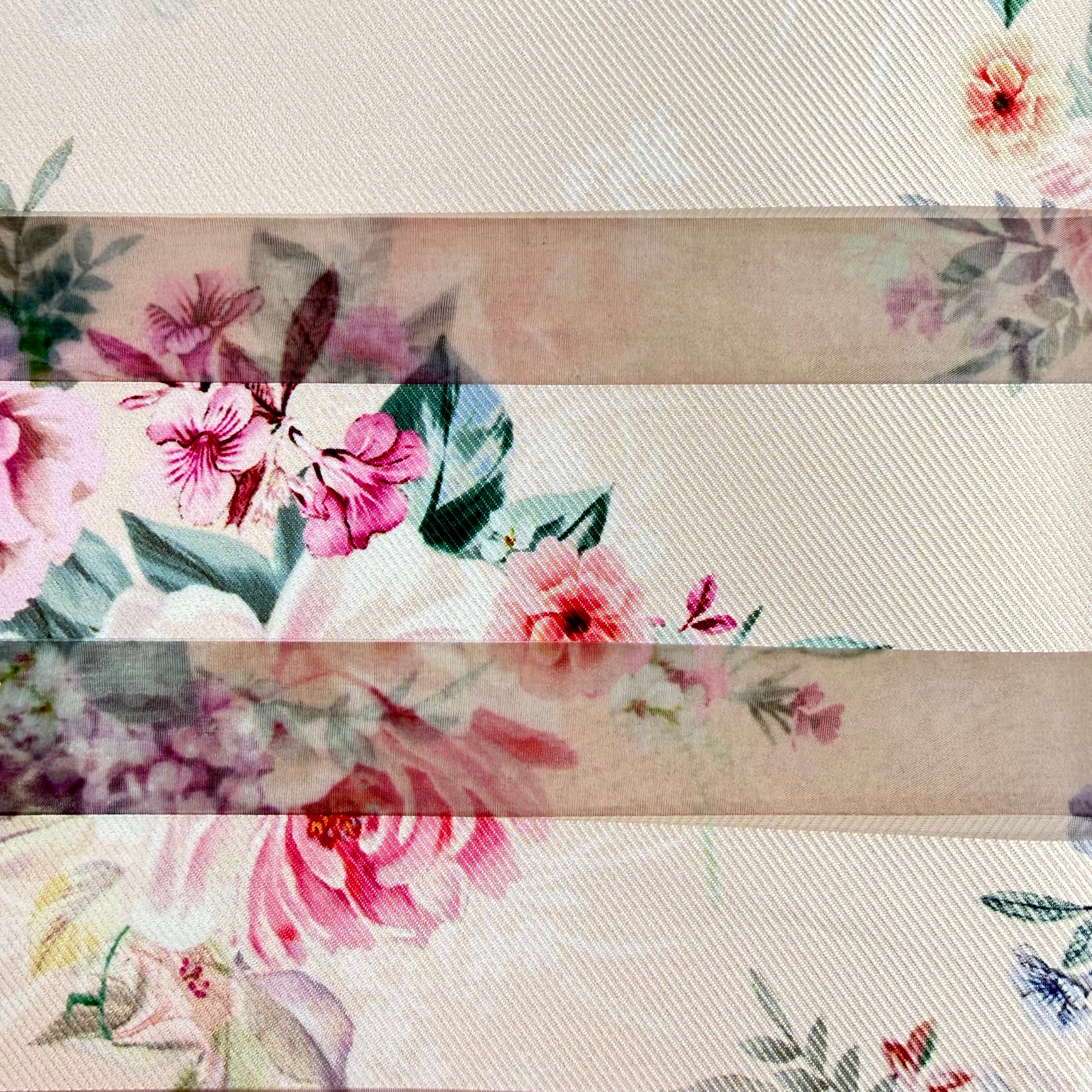 Floral Peach Stripy Printed Organza Fabric – 1.90m | SALEXM96