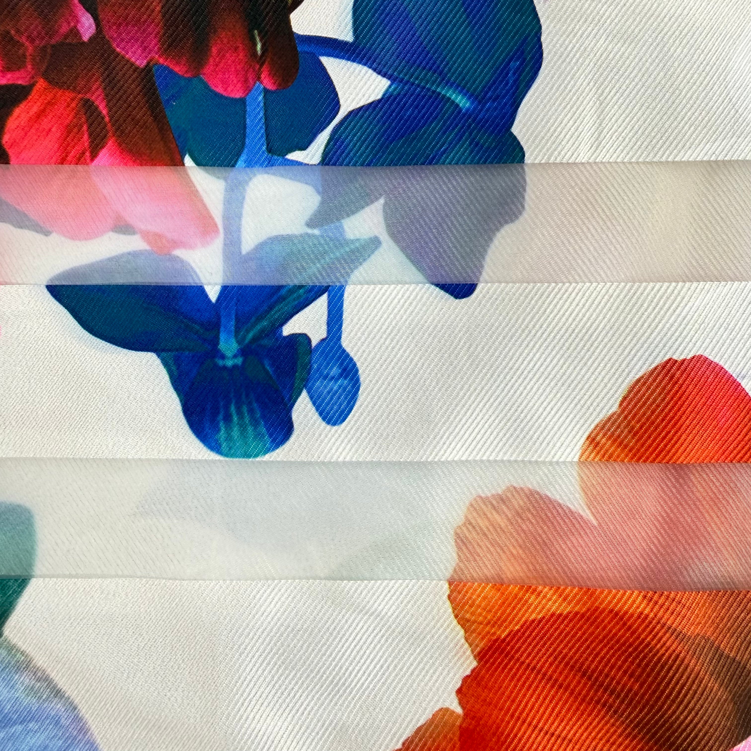 Floral White Stripy Printed Organza Fabric – 1.60m | SALEXM94