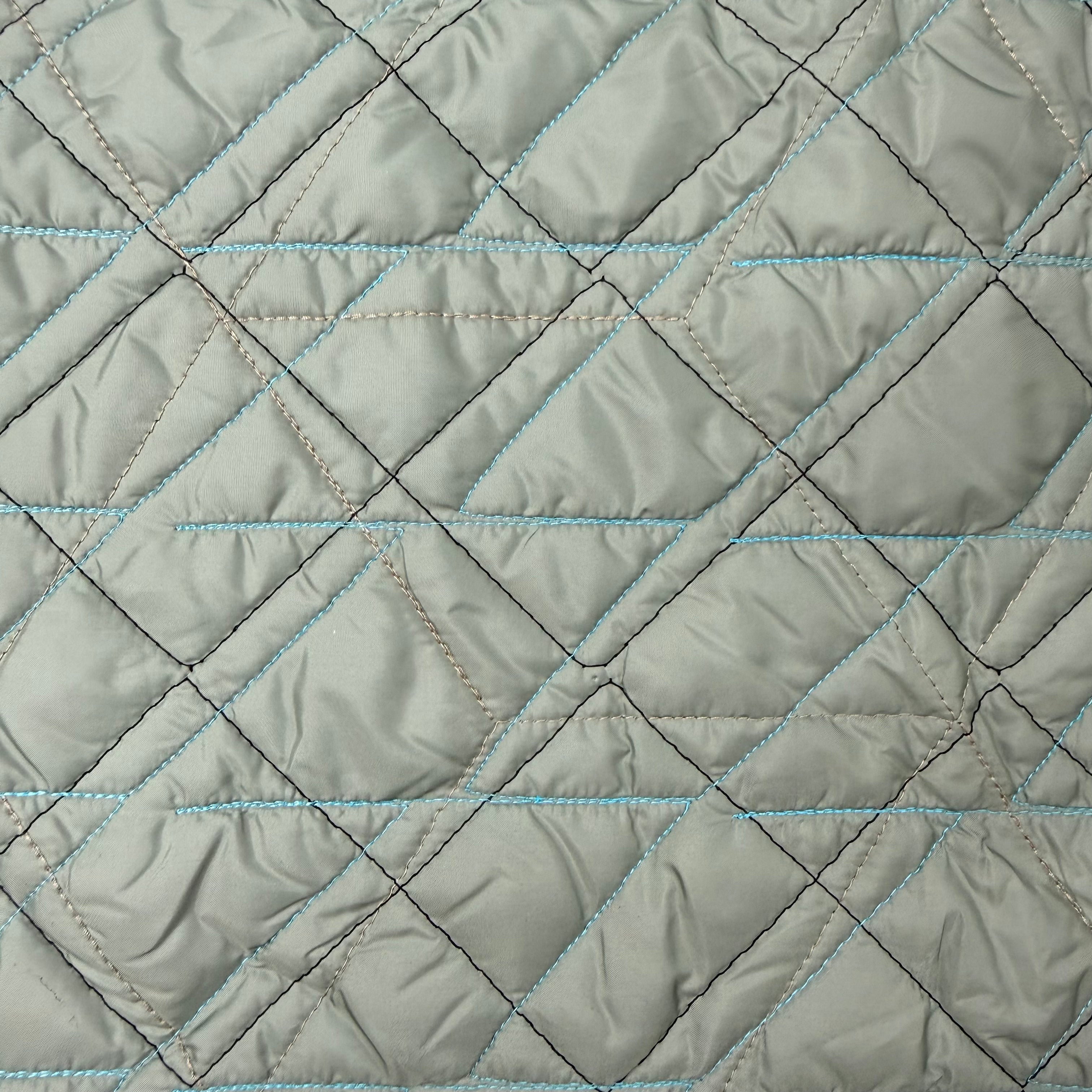 Light Olive Green Double Sided Padded Quilted Material Fabric With Blue Back | SALEXM098