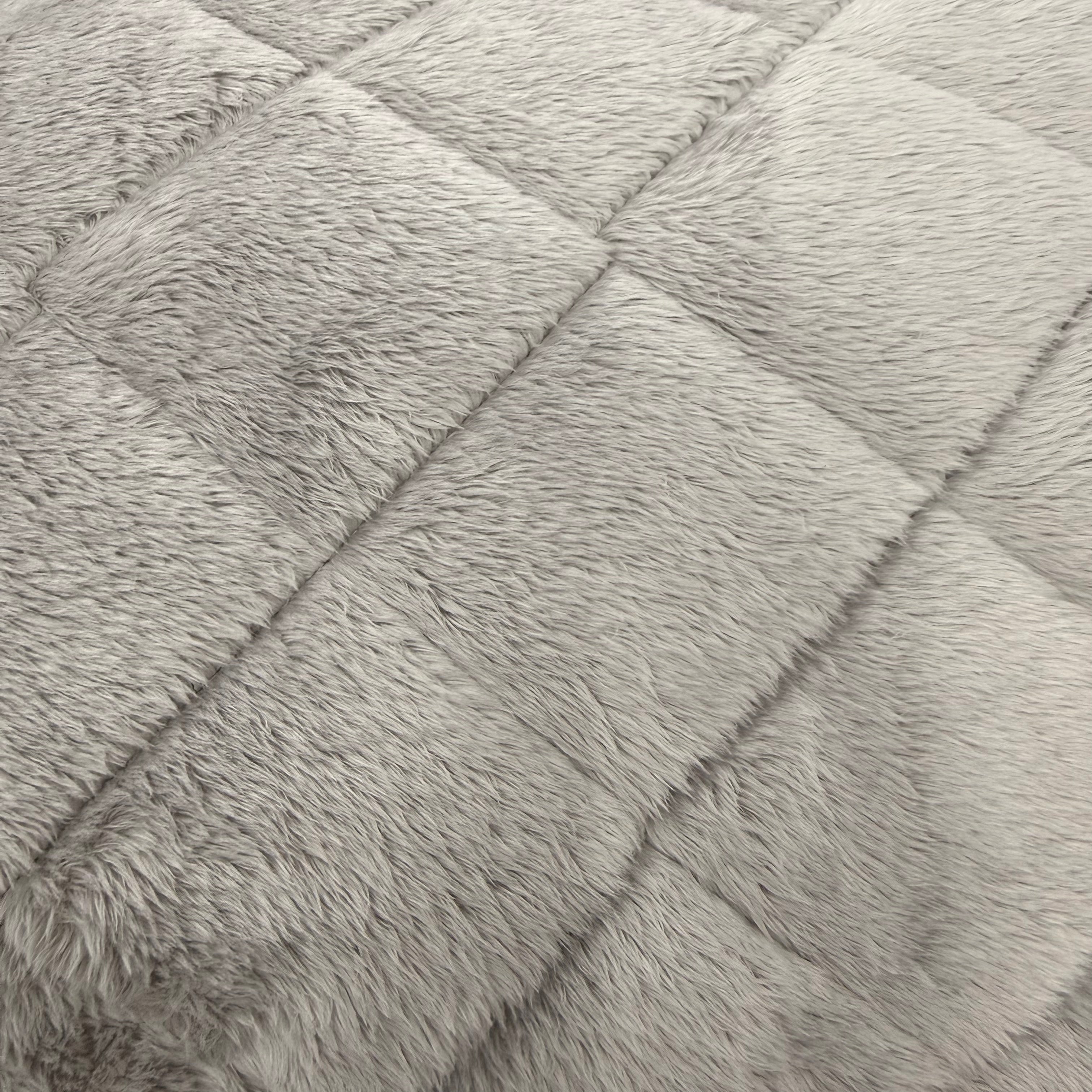 Fur light Grey Double Sided Padded Quilted Material Fabric With Black Back | SALEXM409