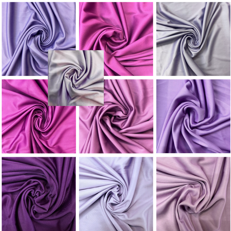 Grid of purple fabric swatches in various shades.
