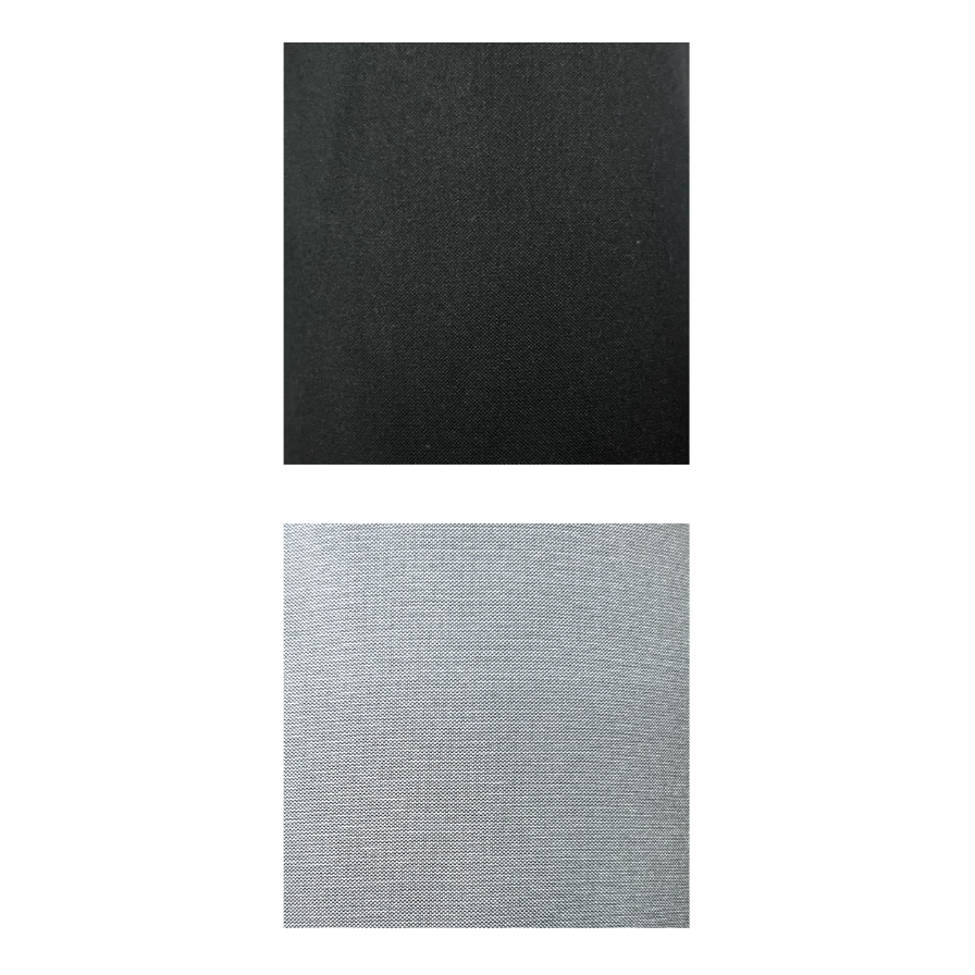 Two color swatches, one black and one gray, on a white background.