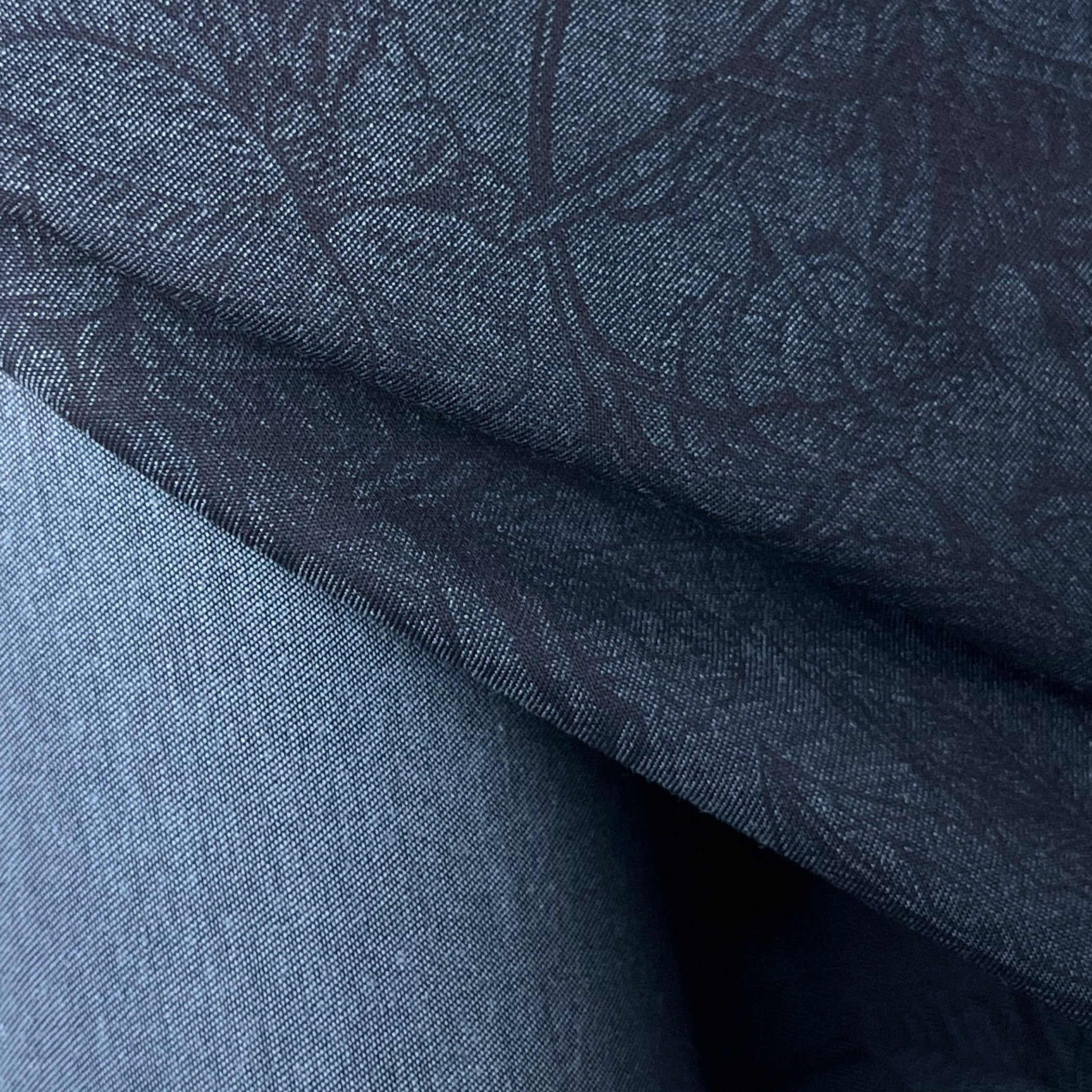Close-up of dark blue fabric with a subtle pattern