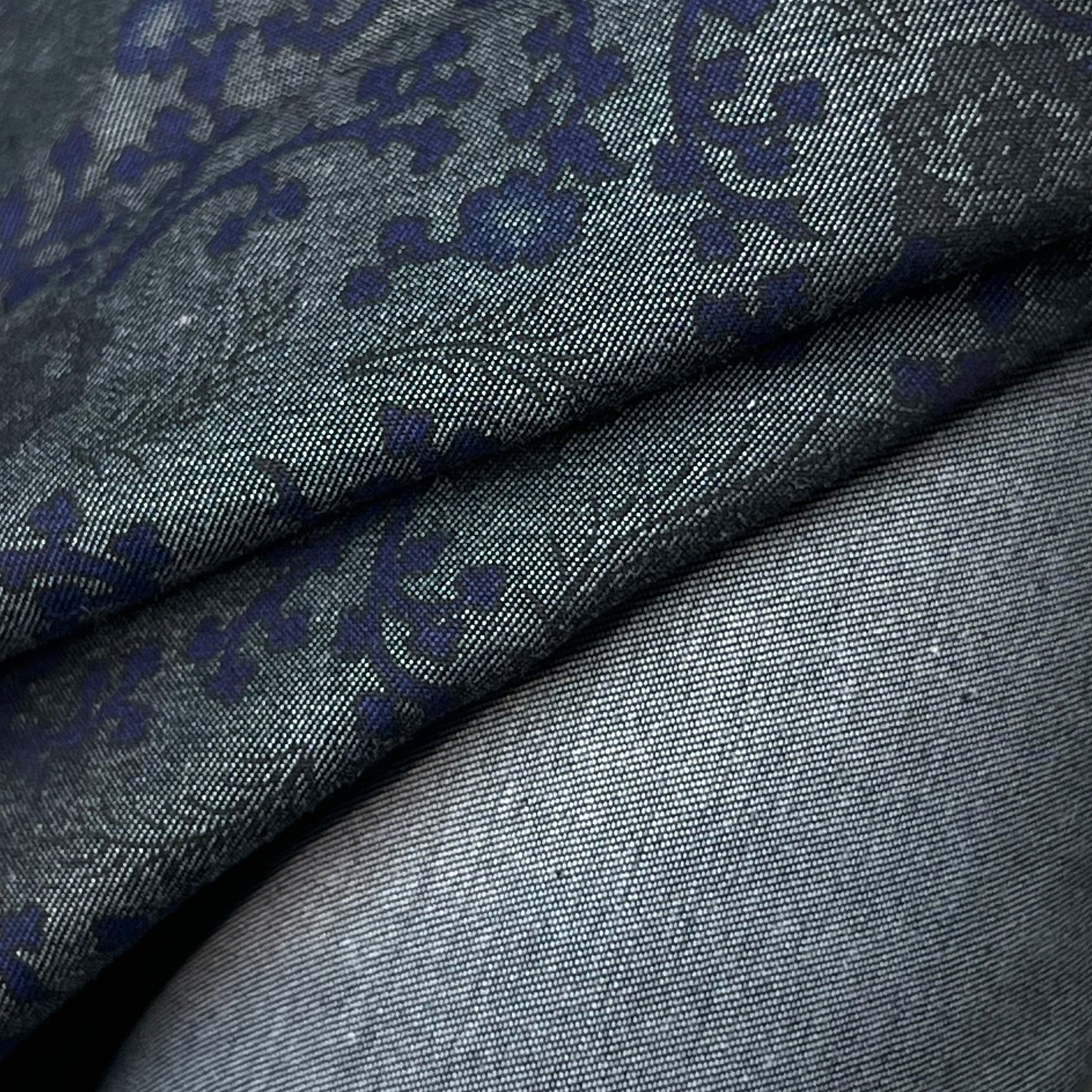 Gray fabric with blue floral pattern