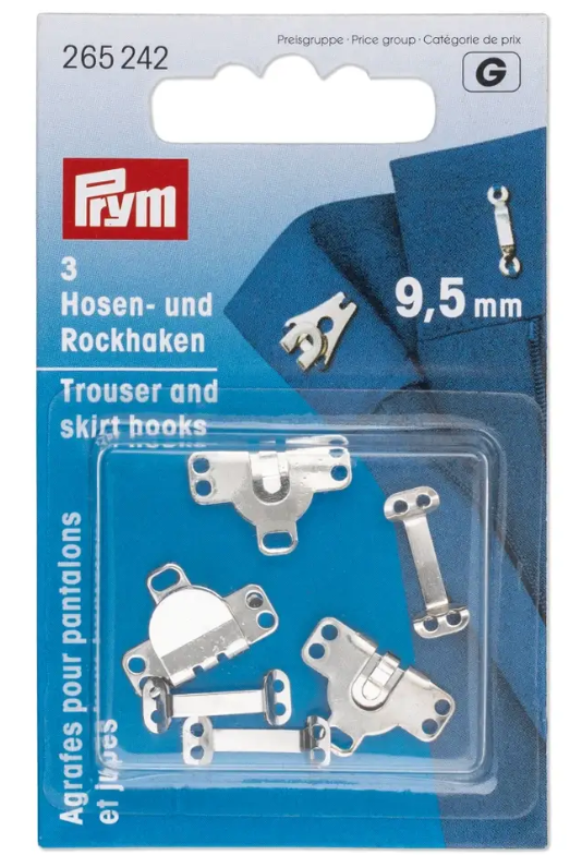 Hooks and bars for trousers and skirts, 9.5mm