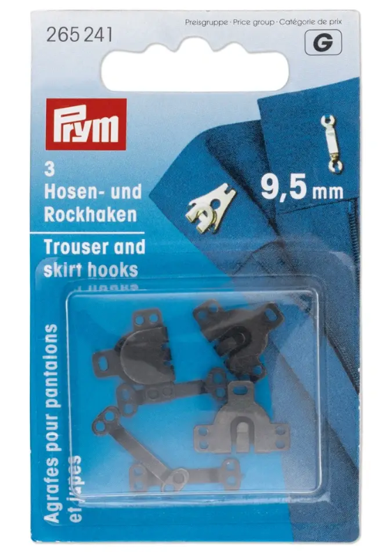 Hooks and bars for trousers and skirts, 9.5mm