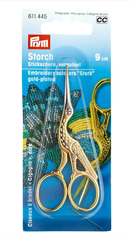 Embroidery scissors stork 9cm gold-plated