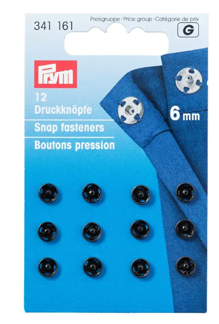 Snap fasteners, 6mm, black