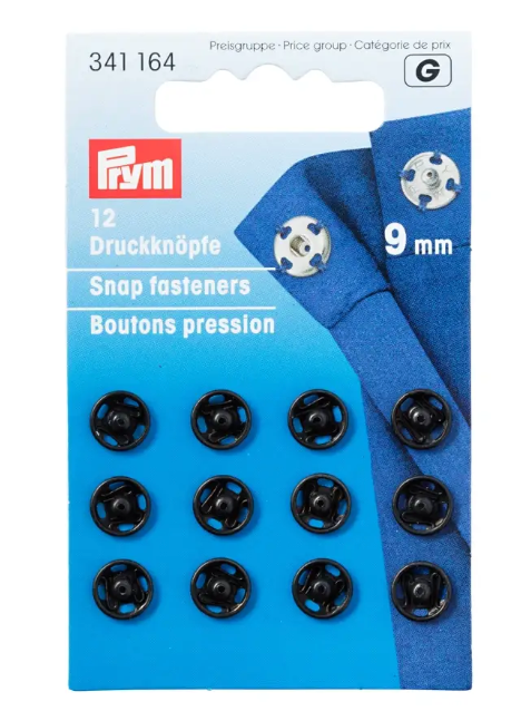 Snap fasteners, 9mm, black