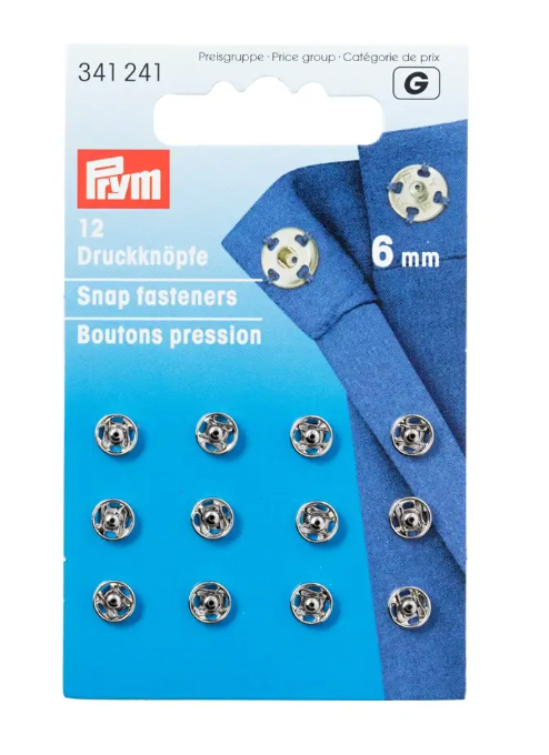 Snap fasteners, 6mm, silver-coloured