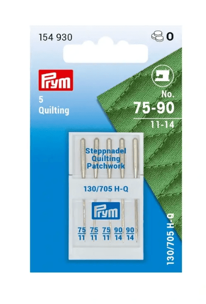 Prym quilting sewing machine needles in sizes 75 and 90.