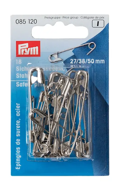 Safety pins, 27/38/50mm, assorted, silver-coloured, 18 items