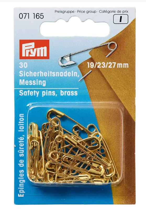 Safety pins, 19/23/27mm, assorted, gold-coloured, 30 items