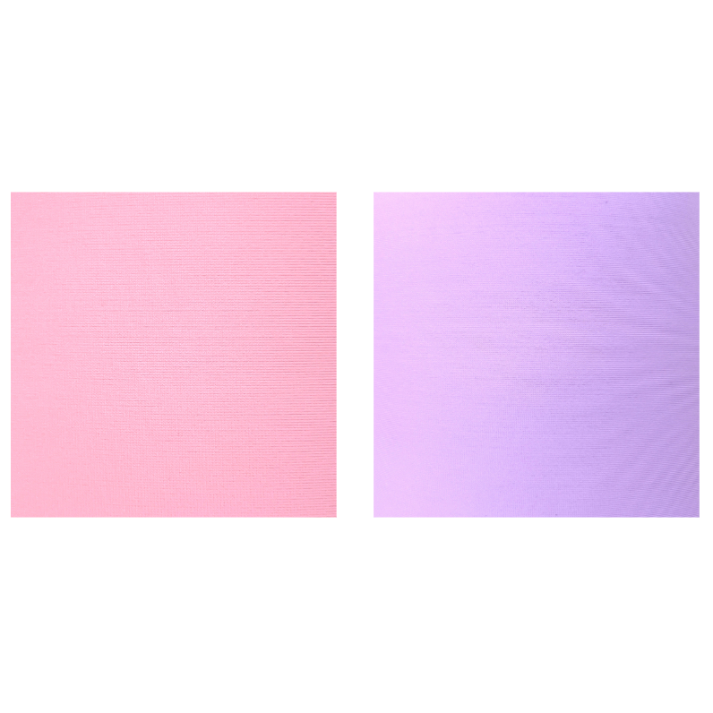A digital preview of two square color swatches inside a white editing panel, with a pink swatch on the left and a purple swatch on the right. The interface includes an 'Edit' menu bar at the top and a macOS dock and desktop icons visible along the sides and bottom.