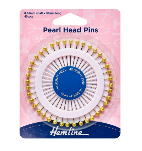 Hemline Pearl Head Sewing Pins, 38mm Nickel Plated Steel, 40 Pieces