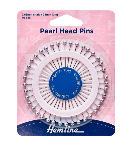 Hemline Pearl Head Sewing Pins, 38mm Nickel Plated Steel, 40 Pieces