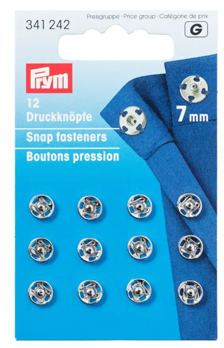 Snap fasteners, silver-coloured, 12pc
