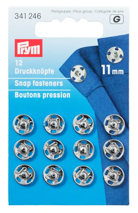 Snap fasteners, silver-coloured, 12pc