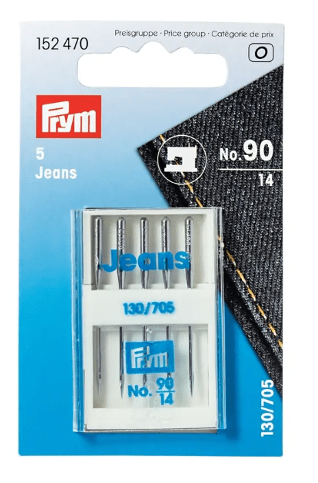 Five Prym Jeans sewing machine needles, size 90/14.