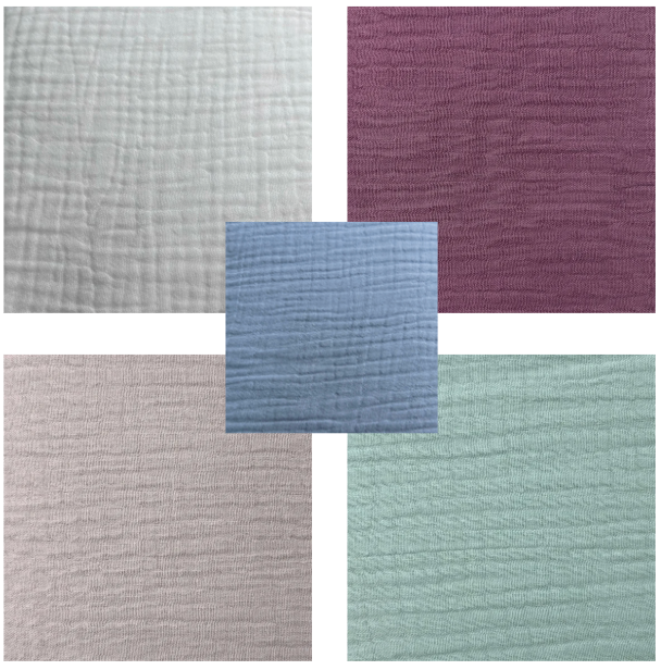 Five fabric swatches in different colors arranged in a grid.