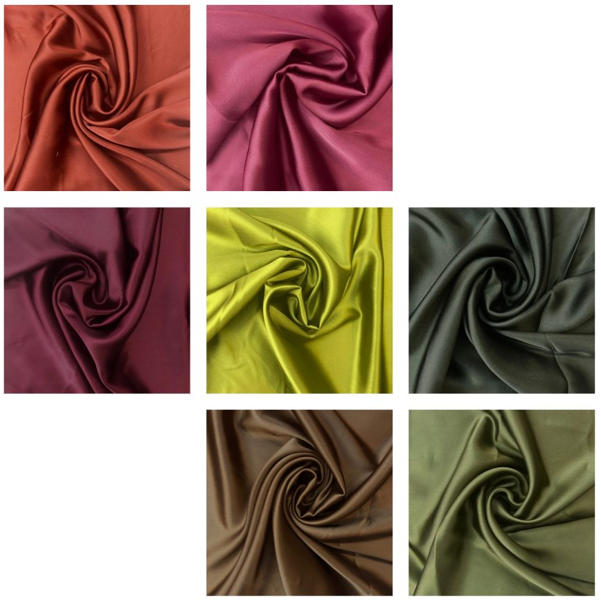 Grid of fabric swatches in various colors on a white background